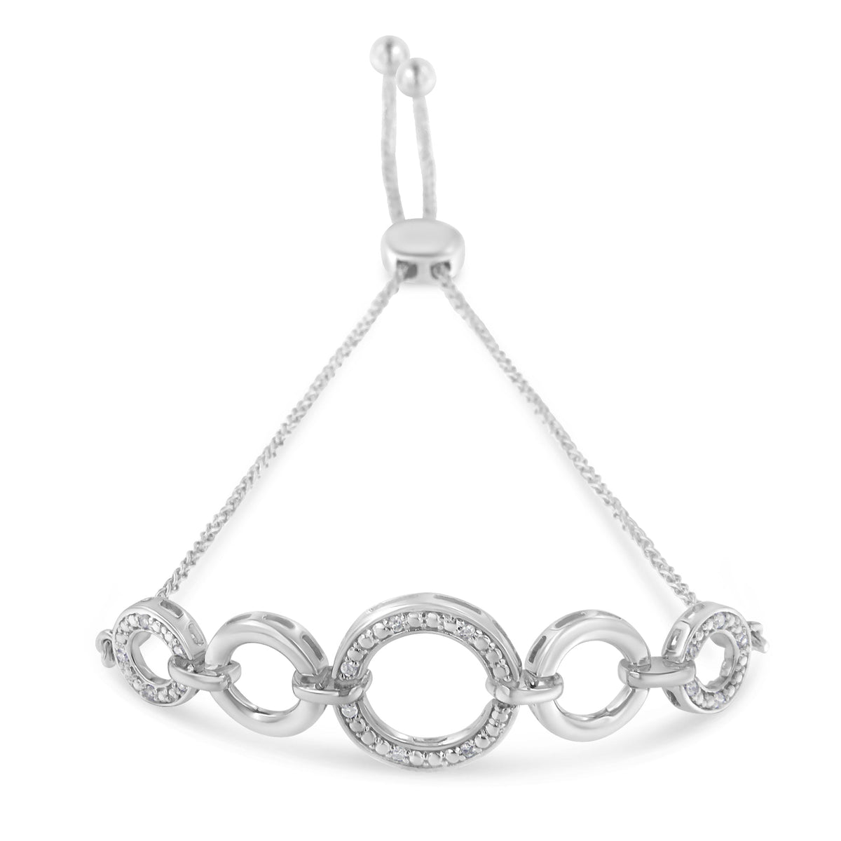 .925 Sterling Silver Diamond Accented Graduated Infinity Open Circle 6”-9” Adjustable Bolo Bracelet (H-I Color, I2-I3 Clarity) - LinkagejewelrydesignLinkagejewelrydesign