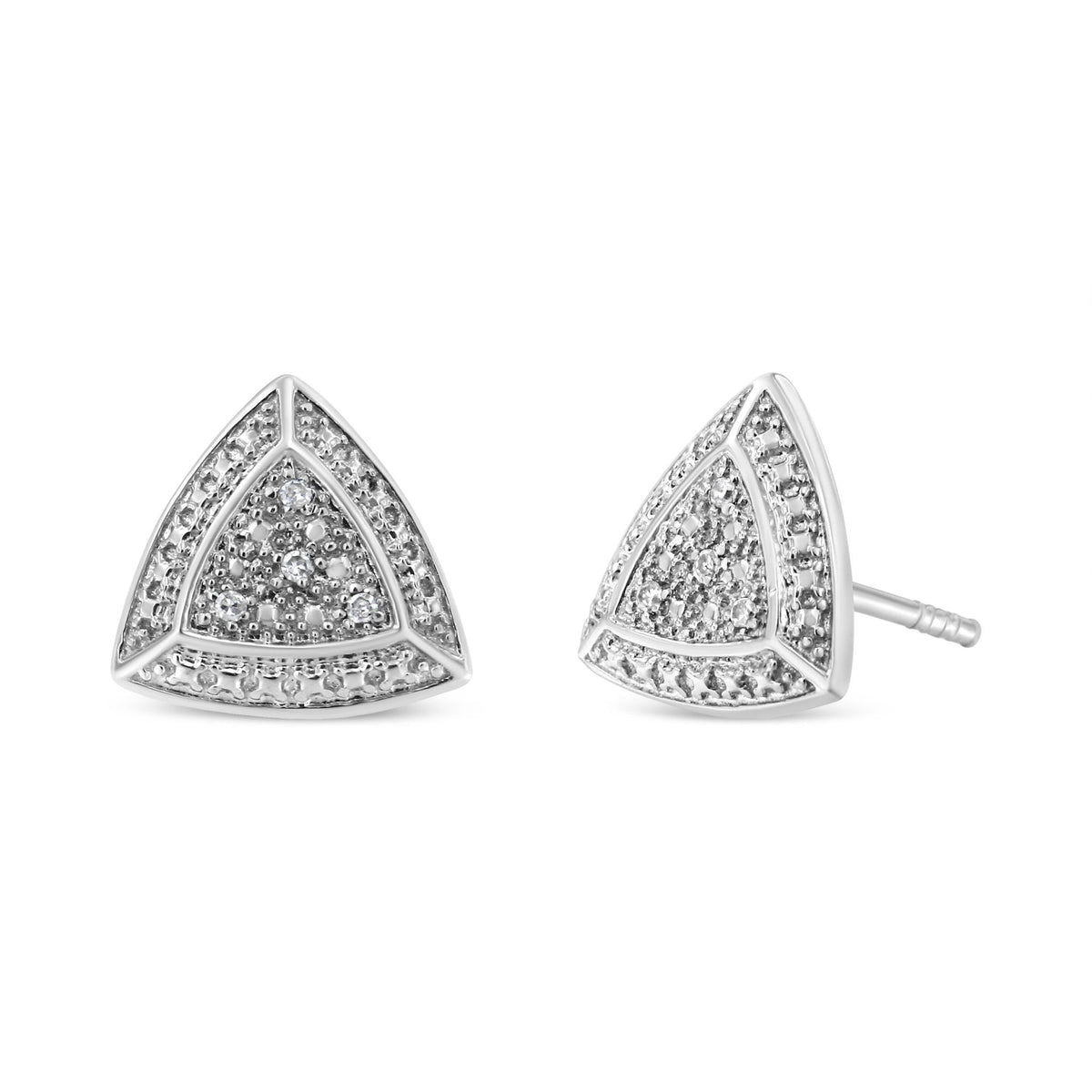 .925 Sterling Silver Diamond-Accented Trillion Shaped 4-Stone Halo-Style Stud Earrings (H-I Color, I2-I3 Clarity) - LinkagejewelrydesignLinkagejewelrydesign