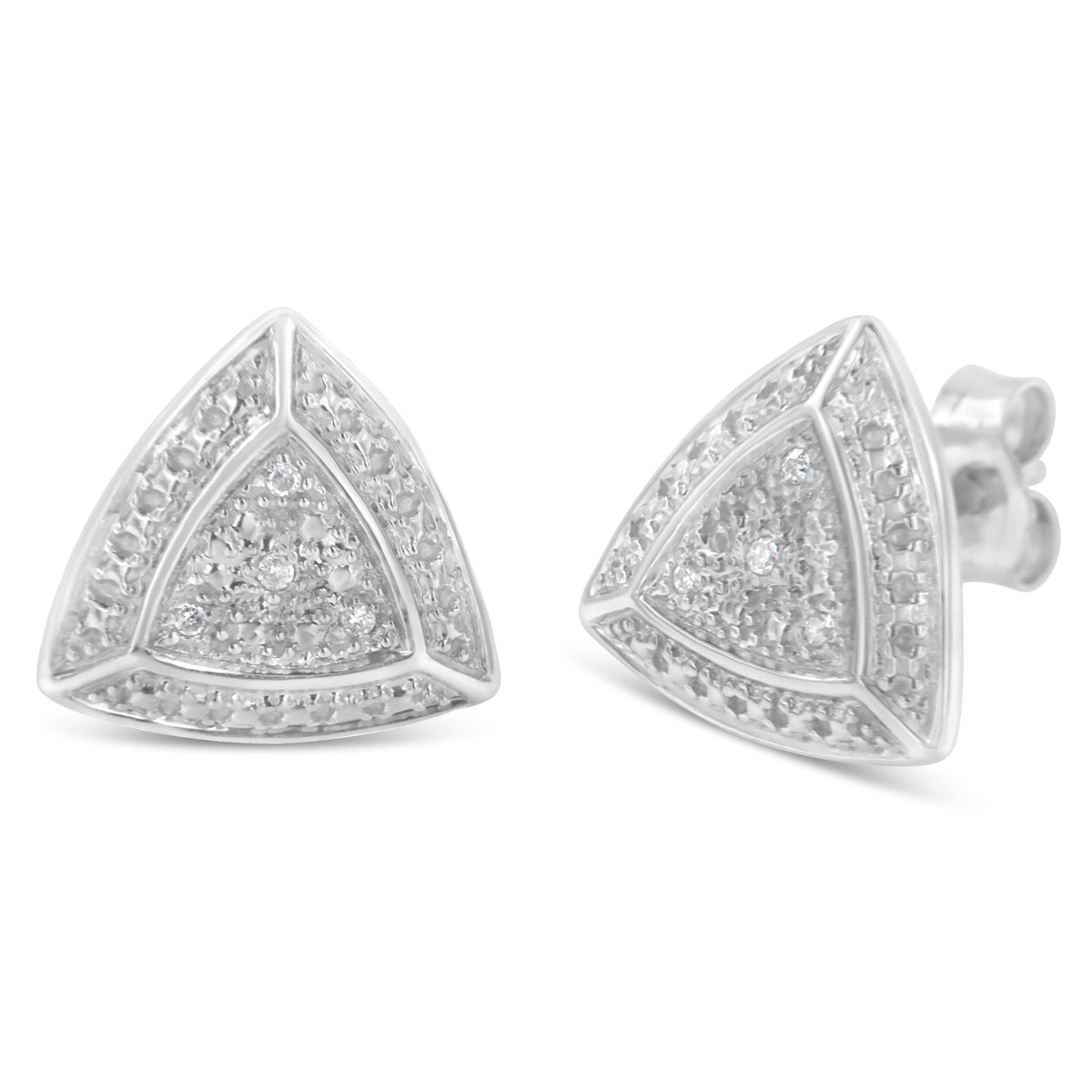 .925 Sterling Silver Diamond-Accented Trillion Shaped 4-Stone Halo-Style Stud Earrings (H-I Color, I2-I3 Clarity) - LinkagejewelrydesignLinkagejewelrydesign