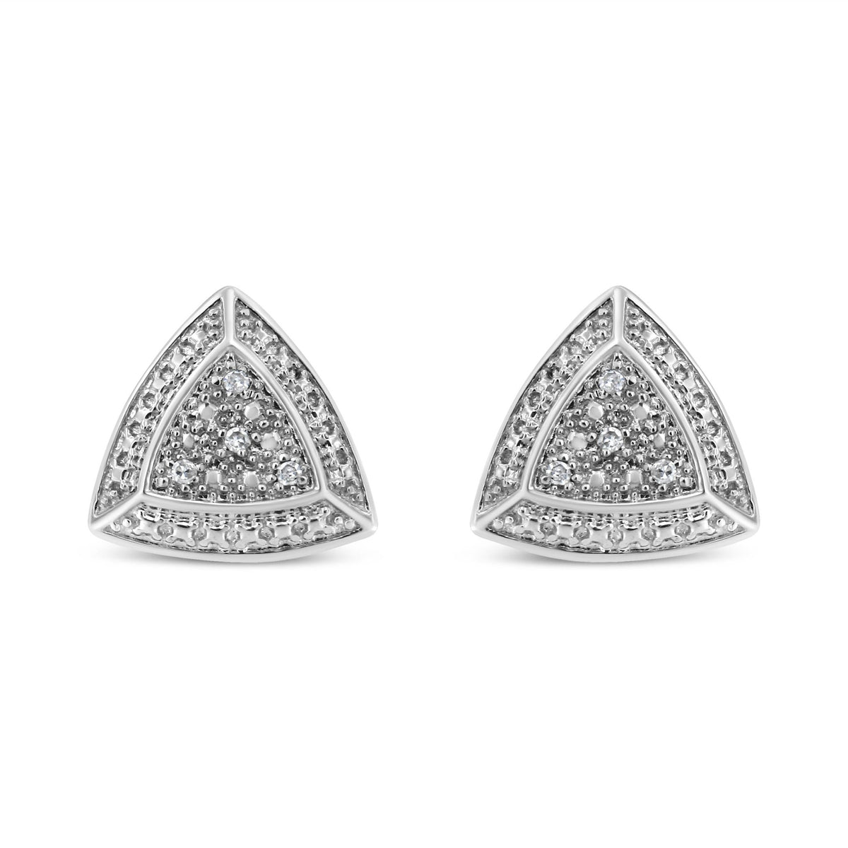 .925 Sterling Silver Diamond-Accented Trillion Shaped 4-Stone Halo-Style Stud Earrings (H-I Color, I2-I3 Clarity) - LinkagejewelrydesignLinkagejewelrydesign