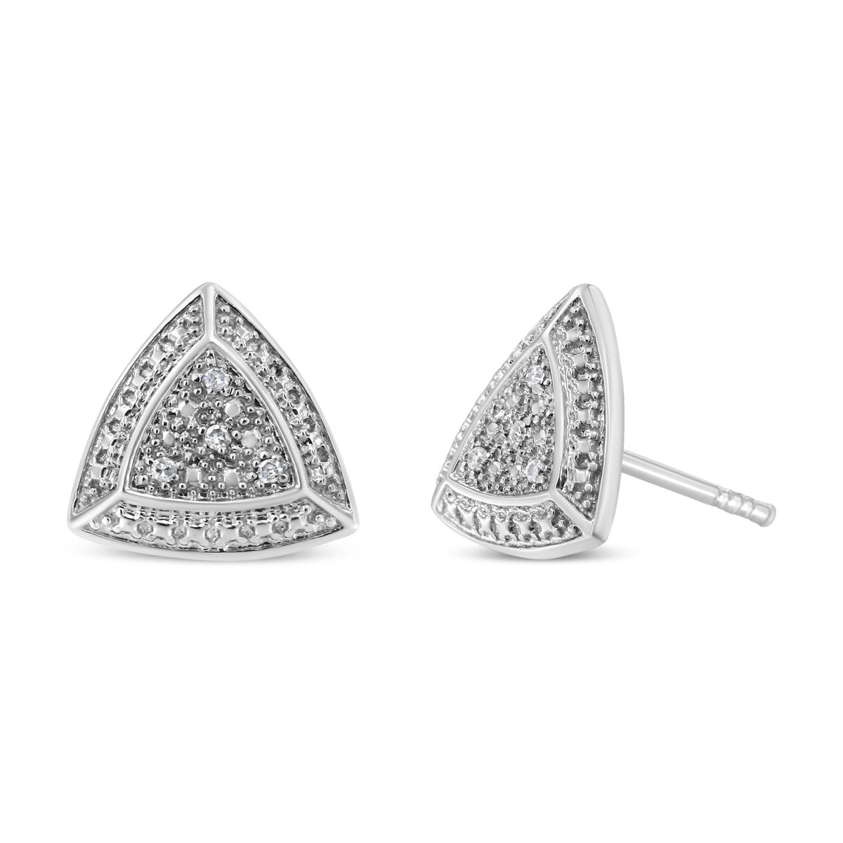 .925 Sterling Silver Diamond-Accented Trillion Shaped 4-Stone Halo-Style Stud Earrings (H-I Color, I2-I3 Clarity) - LinkagejewelrydesignLinkagejewelrydesign