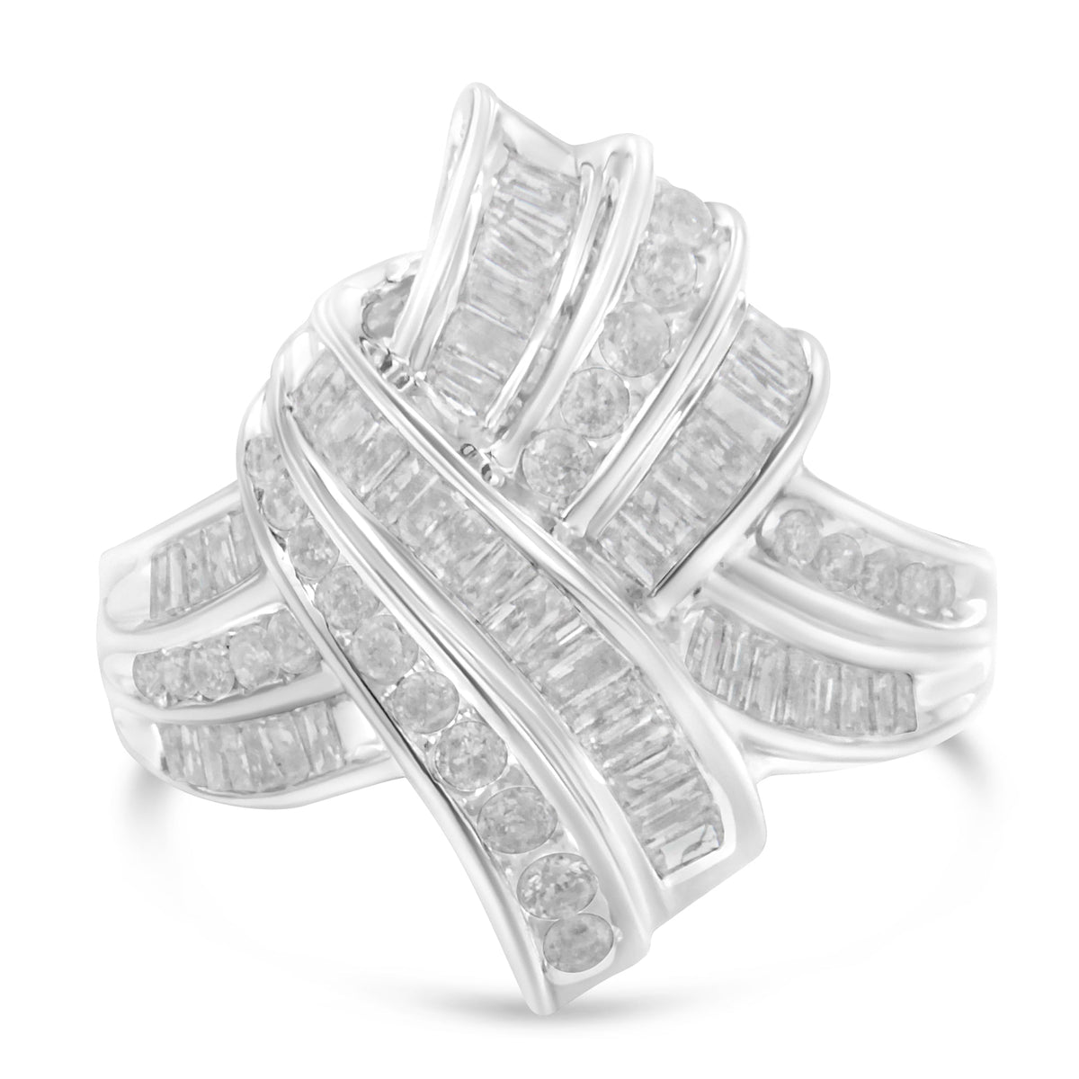 .925 Sterling Silver Diamond Bypass Cocktail Ring (1 Cttw, I-J Color, I2-I3 Clarity) - Size 6 - LinkagejewelrydesignLinkagejewelrydesign