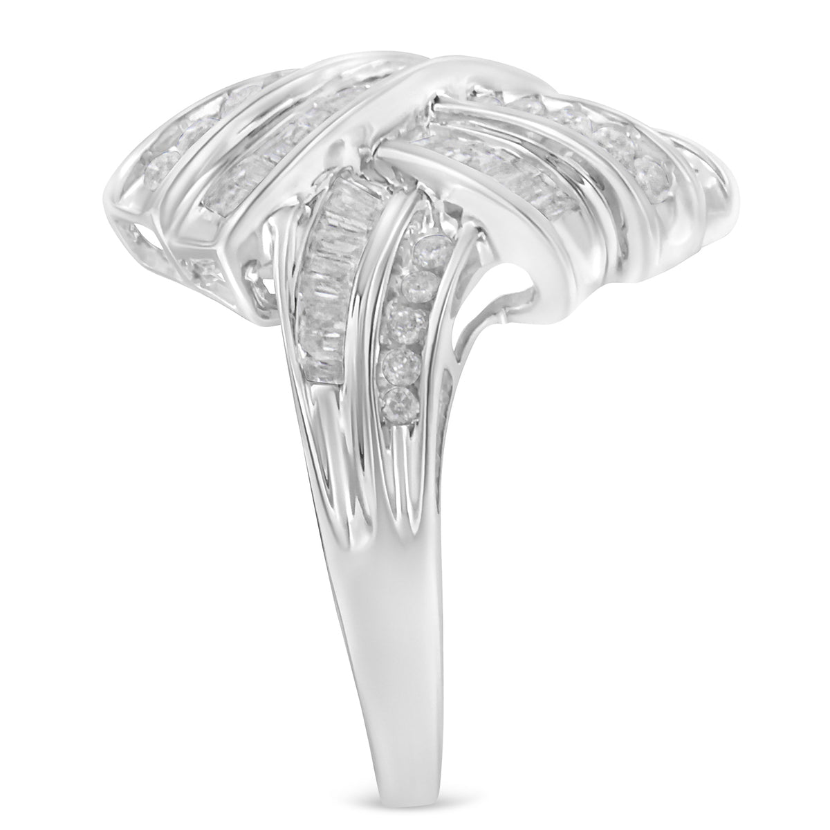 .925 Sterling Silver Diamond Bypass Cocktail Ring (1 Cttw, I-J Color, I2-I3 Clarity) - Size 6 - LinkagejewelrydesignLinkagejewelrydesign