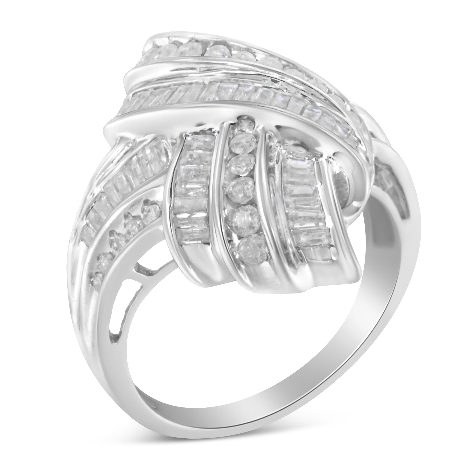 .925 Sterling Silver Diamond Bypass Cocktail Ring (1 Cttw, I-J Color, I2-I3 Clarity) - Size 6 - LinkagejewelrydesignLinkagejewelrydesign