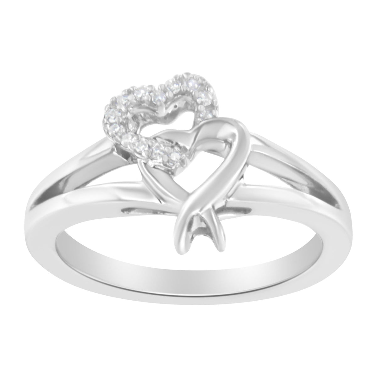 .925 Sterling Silver Diamond Heart Accent Ring (1/20 Cttw, H-I Color, I1-I2 Clarity) - Size 6 - LinkagejewelrydesignLinkagejewelrydesign