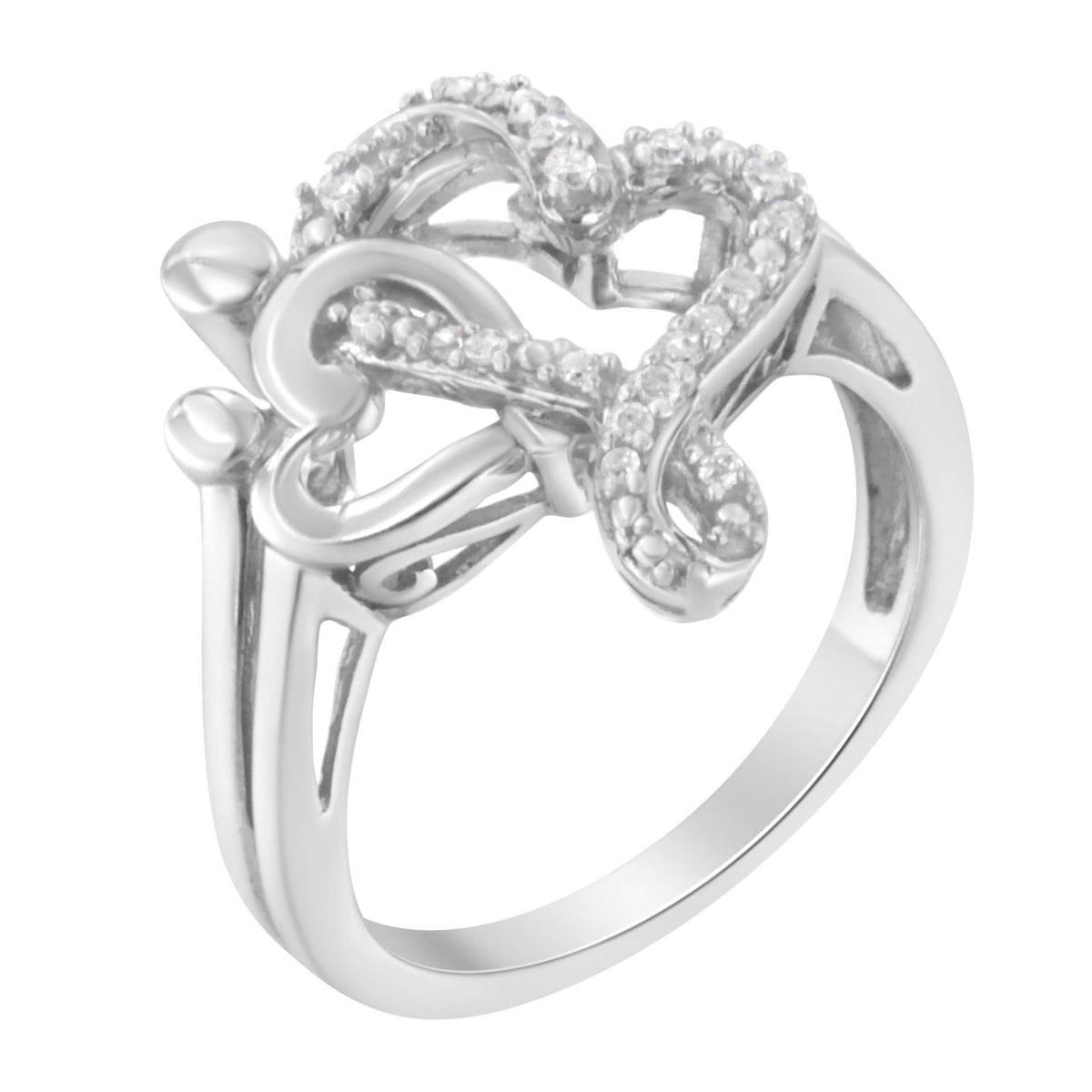 .925 Sterling Silver Diamond Heart and Music Note Ring (1/10 Cttw, H-I Color, I3 Clarity) - Size 6 - LinkagejewelrydesignLinkagejewelrydesign