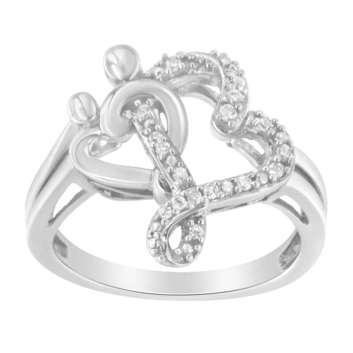 .925 Sterling Silver Diamond Heart and Music Note Ring (1/10 Cttw, H-I Color, I3 Clarity) - Size 6 - LinkagejewelrydesignLinkagejewelrydesign