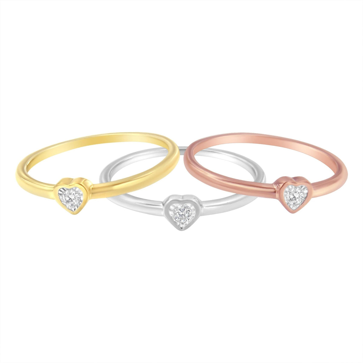 .925 Sterling Silver Diamond Heart Shaped Stackable Promise Ring Set (1/6 Cttw, J-K Color, I1-I2 Clarity) - Size 7 - LinkagejewelrydesignLinkagejewelrydesign