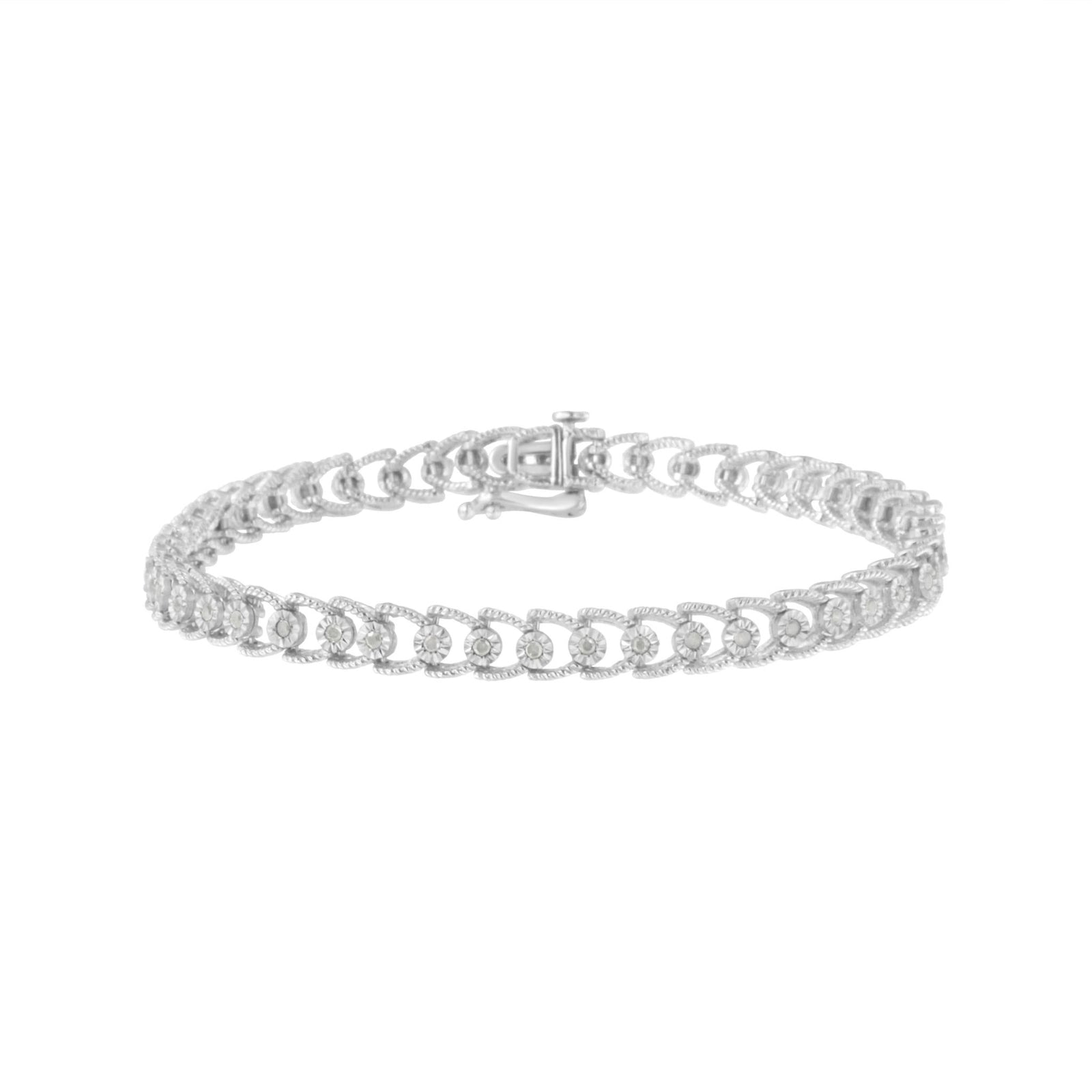 .925 Sterling Silver Diamond Miracle-Set Double Swoosh Milgrain Style Tennis Bracelet (1/2 cttw, I-J Color, I3 Clarity) - Size 7.75" - LinkagejewelrydesignLinkagejewelrydesign