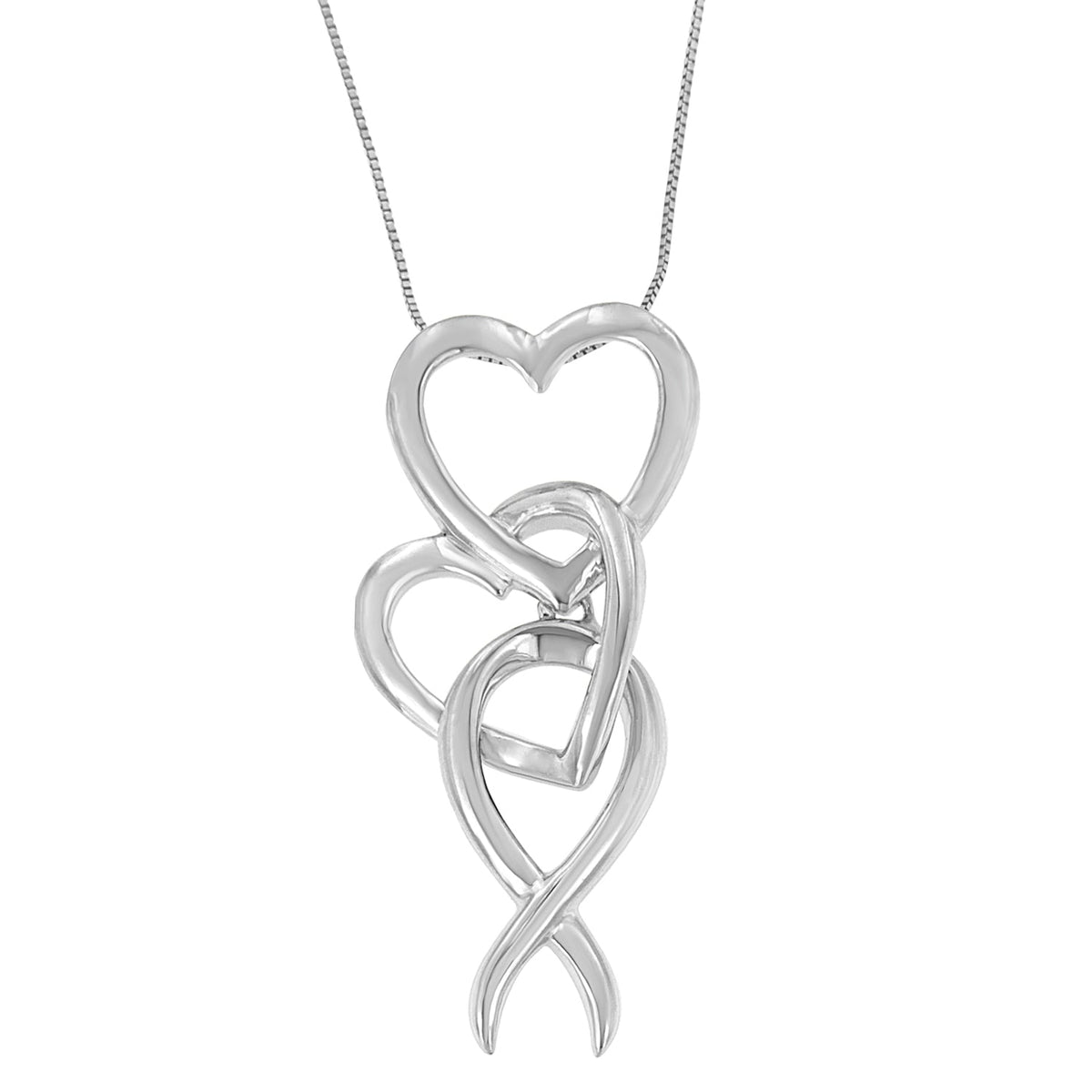 .925 Sterling Silver Double-Heart &amp; Awareness Ribbon Linked Pendant Necklace - LinkagejewelrydesignLinkagejewelrydesign