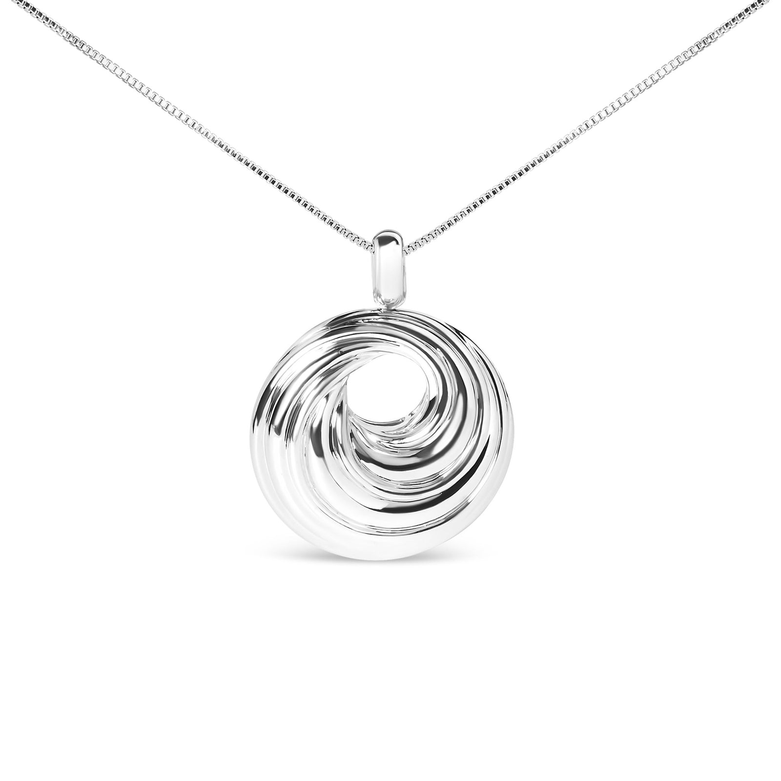 .925 Sterling Silver Endless Wave Swirl Statement Medallion 18" Pendant Necklace - LinkagejewelrydesignLinkagejewelrydesign