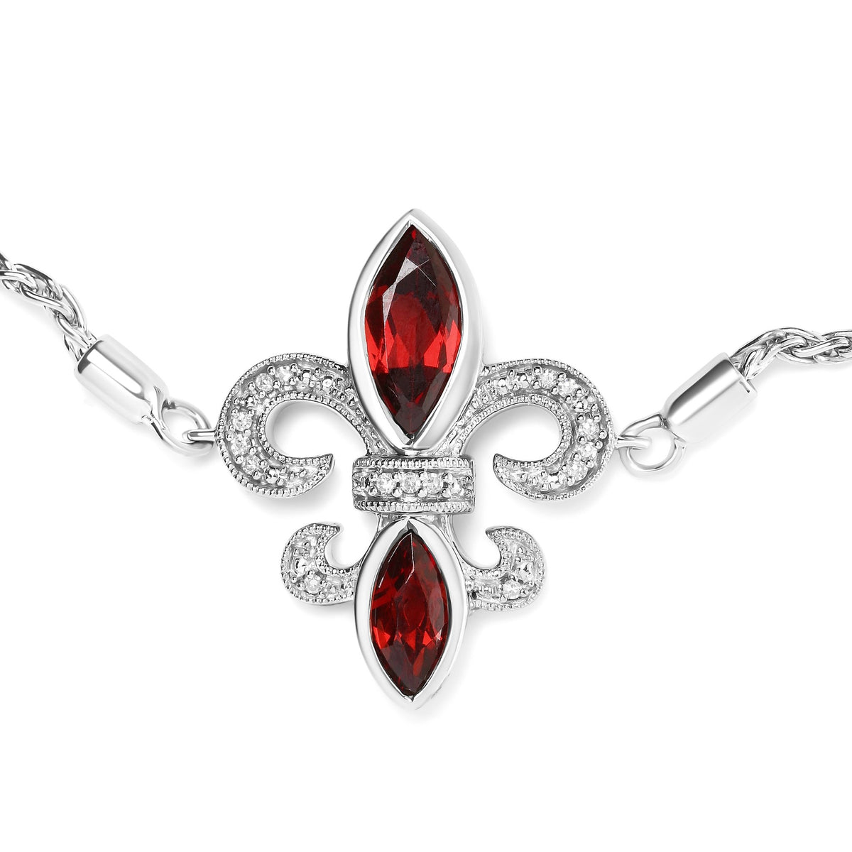.925 Sterling Silver Marquise Garnet and Diamond Accent Lariat 4”-10” Fleur De Lis Adjustable Bolo Bracelet (H-I Color, SI1-SI2 Clarity) - LinkagejewelrydesignLinkagejewelrydesign