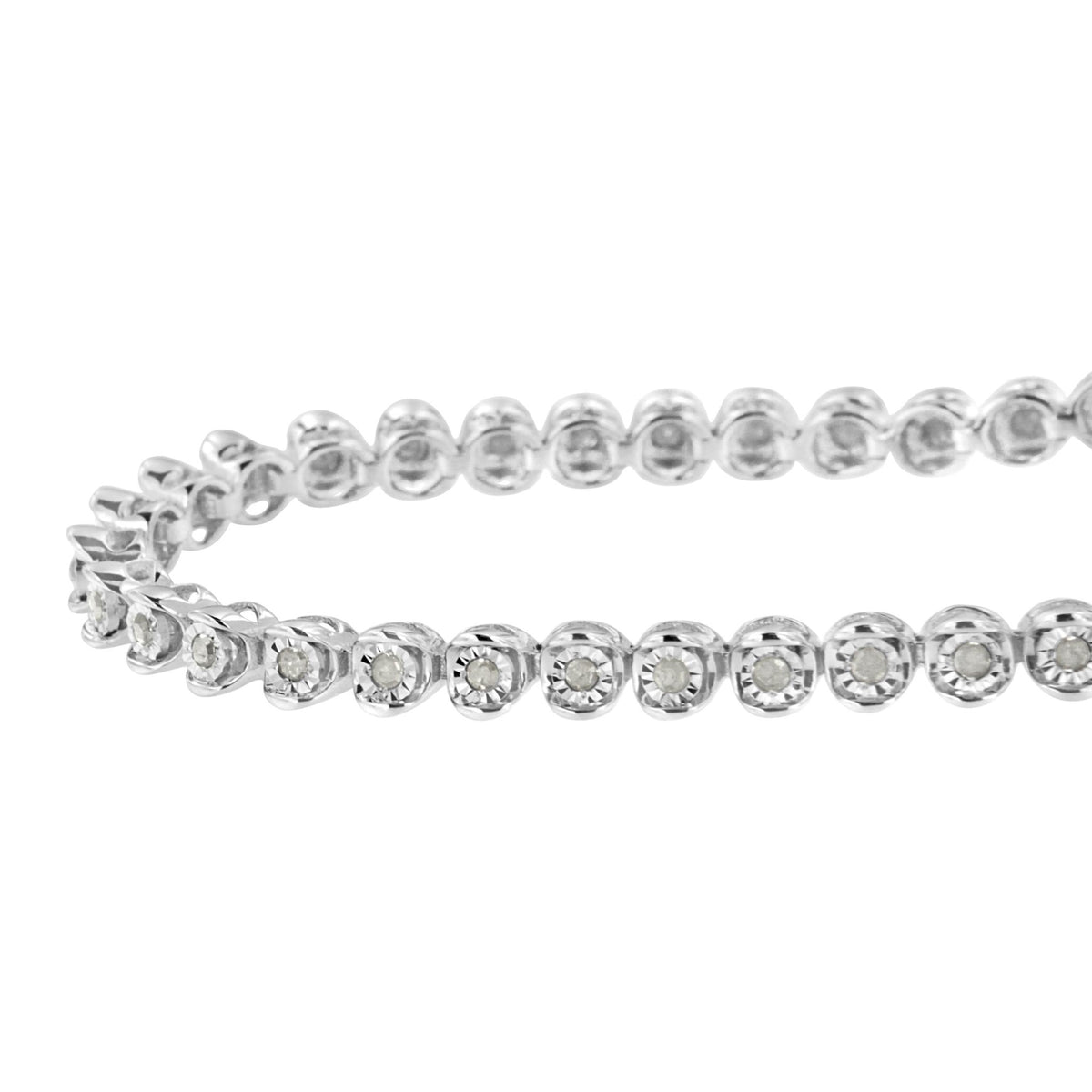 .925 Sterling Silver Miracle-Set Diamond Round Miracle Plate Tennis Bracelet (1 cttw, I-J Color, I3 Clarity) - Size 7.25" - LinkagejewelrydesignLinkagejewelrydesign