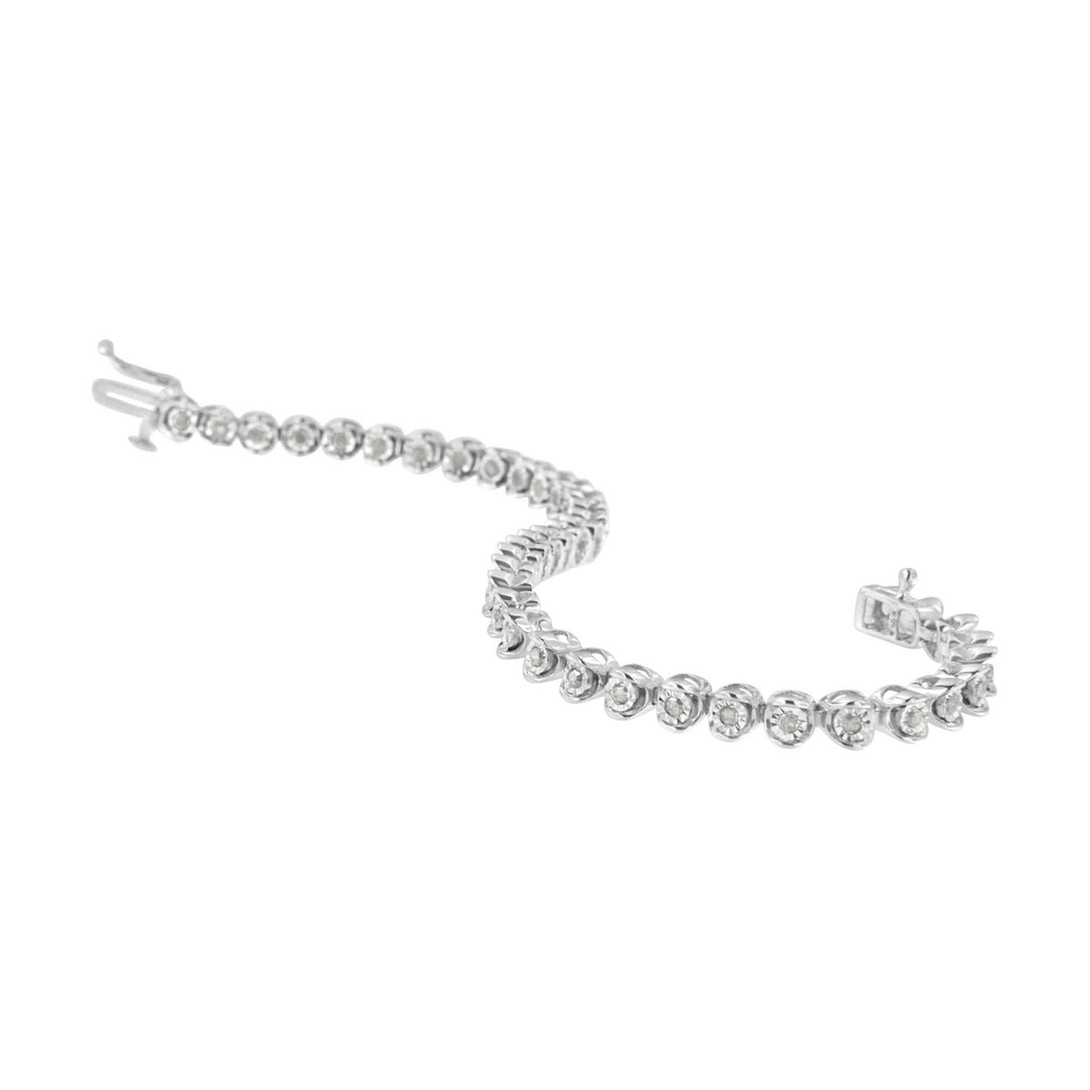 .925 Sterling Silver Miracle-Set Diamond Round Miracle Plate Tennis Bracelet (1 cttw, I-J Color, I3 Clarity) - Size 7.25" - LinkagejewelrydesignLinkagejewelrydesign