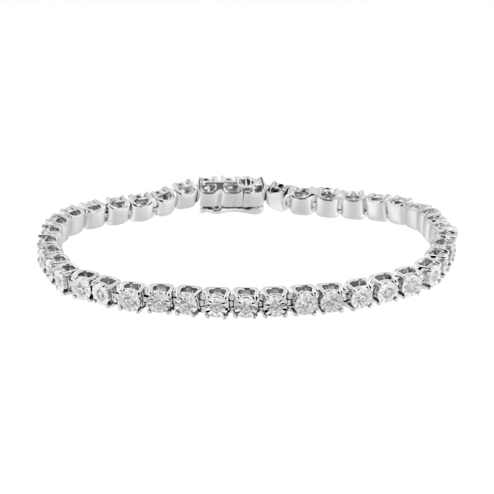 .925 Sterling Silver Miracle-Set Diamond Round Miracle Plate Tennis Bracelet (1 cttw, I-J Color, I3 Clarity) - Size 7.25" - LinkagejewelrydesignLinkagejewelrydesign