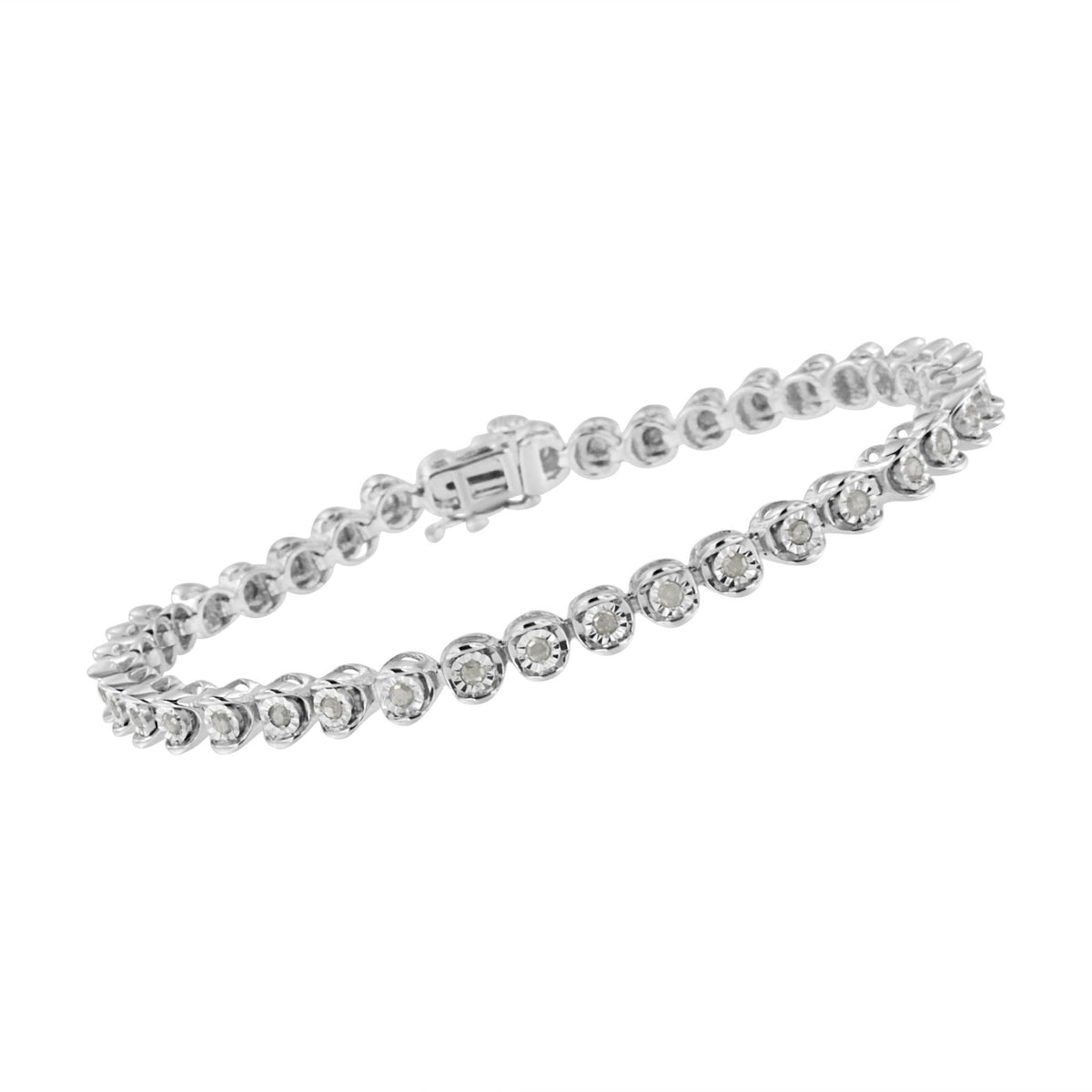 .925 Sterling Silver Miracle-Set Diamond Round Miracle Plate Tennis Bracelet (1 cttw, I-J Color, I3 Clarity) - Size 7.25" - LinkagejewelrydesignLinkagejewelrydesign