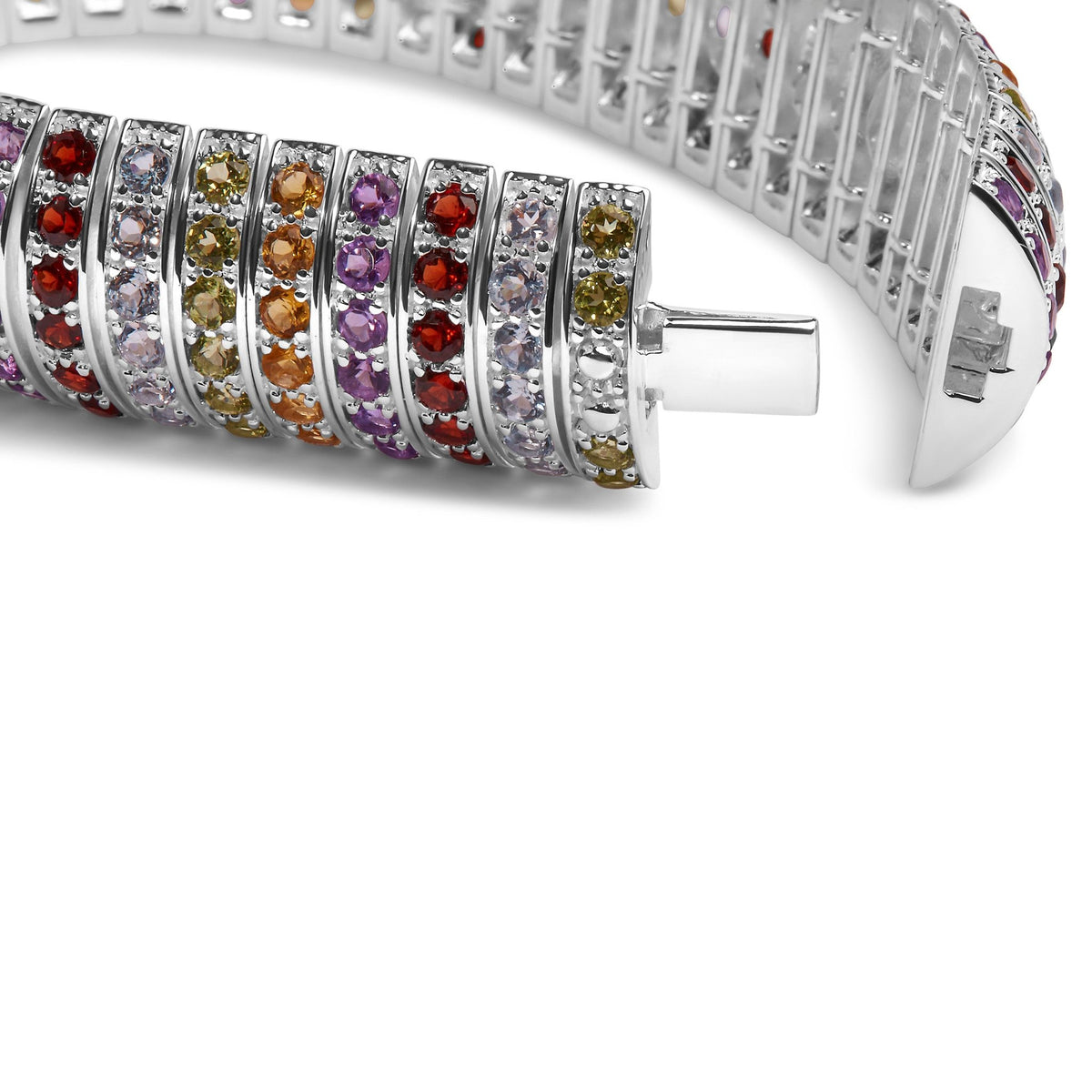 .925 Sterling Silver Multi Row Rainbow Gemstone Bangle Bracelet - 7.5&quot; Inches - LinkagejewelrydesignLinkagejewelrydesign