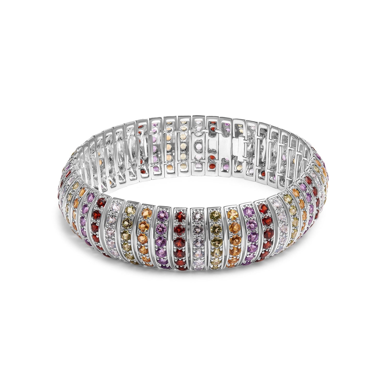 .925 Sterling Silver Multi Row Rainbow Gemstone Bangle Bracelet - 7.5" Inches - LinkagejewelrydesignLinkagejewelrydesign