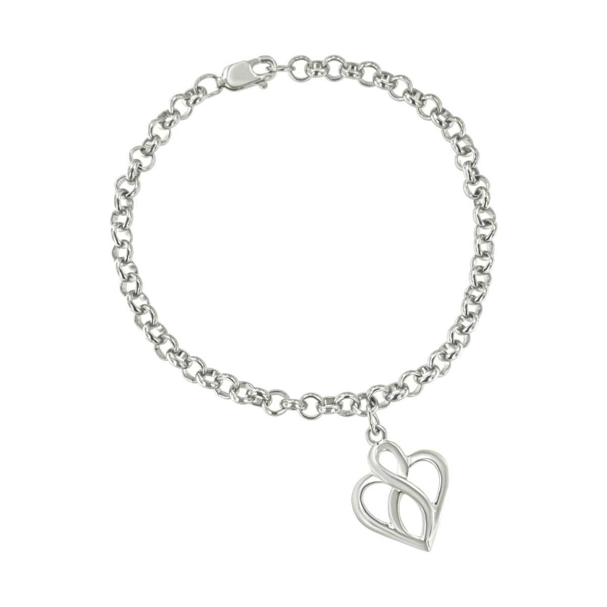 .925 Sterling Silver Open Heart with Center Vertical Infinity Chain Charm Bracelet - Size 7&quot; - LinkagejewelrydesignLinkagejewelrydesign