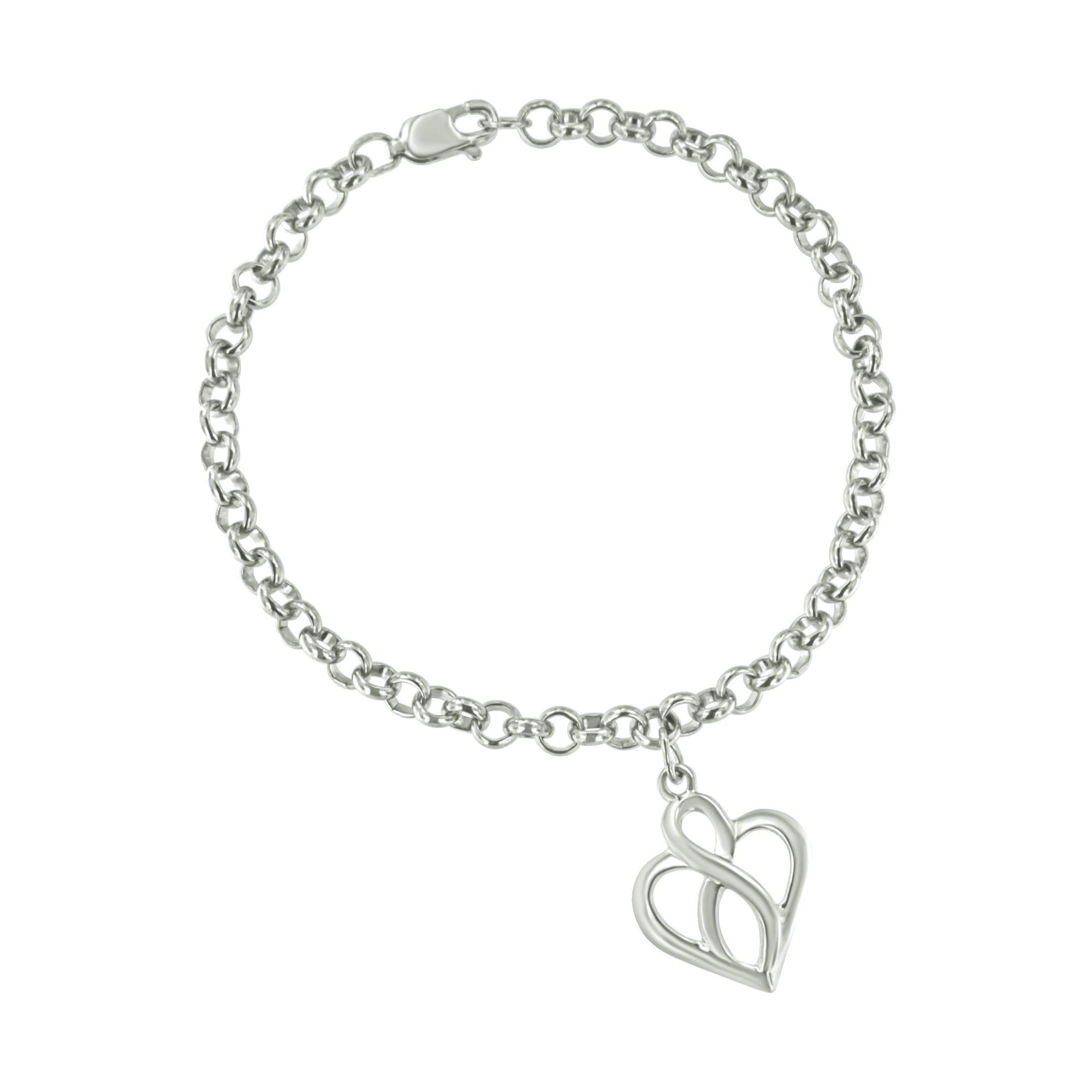 .925 Sterling Silver Open Heart with Center Vertical Infinity Chain Charm Bracelet - Size 7" - LinkagejewelrydesignLinkagejewelrydesign