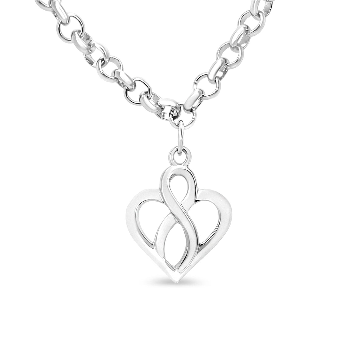 .925 Sterling Silver Open Heart with Center Vertical Infinity Chain Charm Bracelet - Size 7&quot; - LinkagejewelrydesignLinkagejewelrydesign