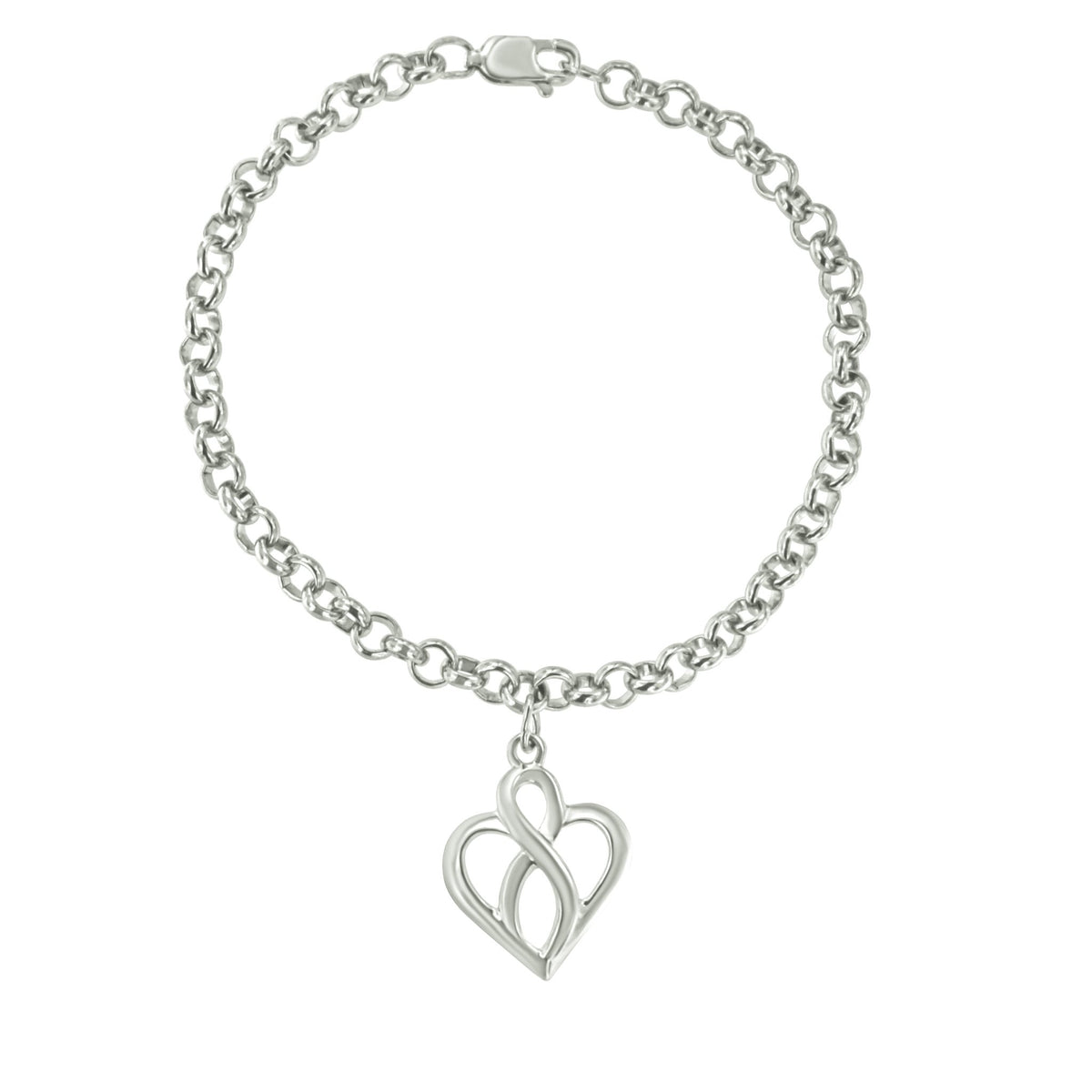 .925 Sterling Silver Open Heart with Center Vertical Infinity Chain Charm Bracelet - Size 7&quot; - LinkagejewelrydesignLinkagejewelrydesign