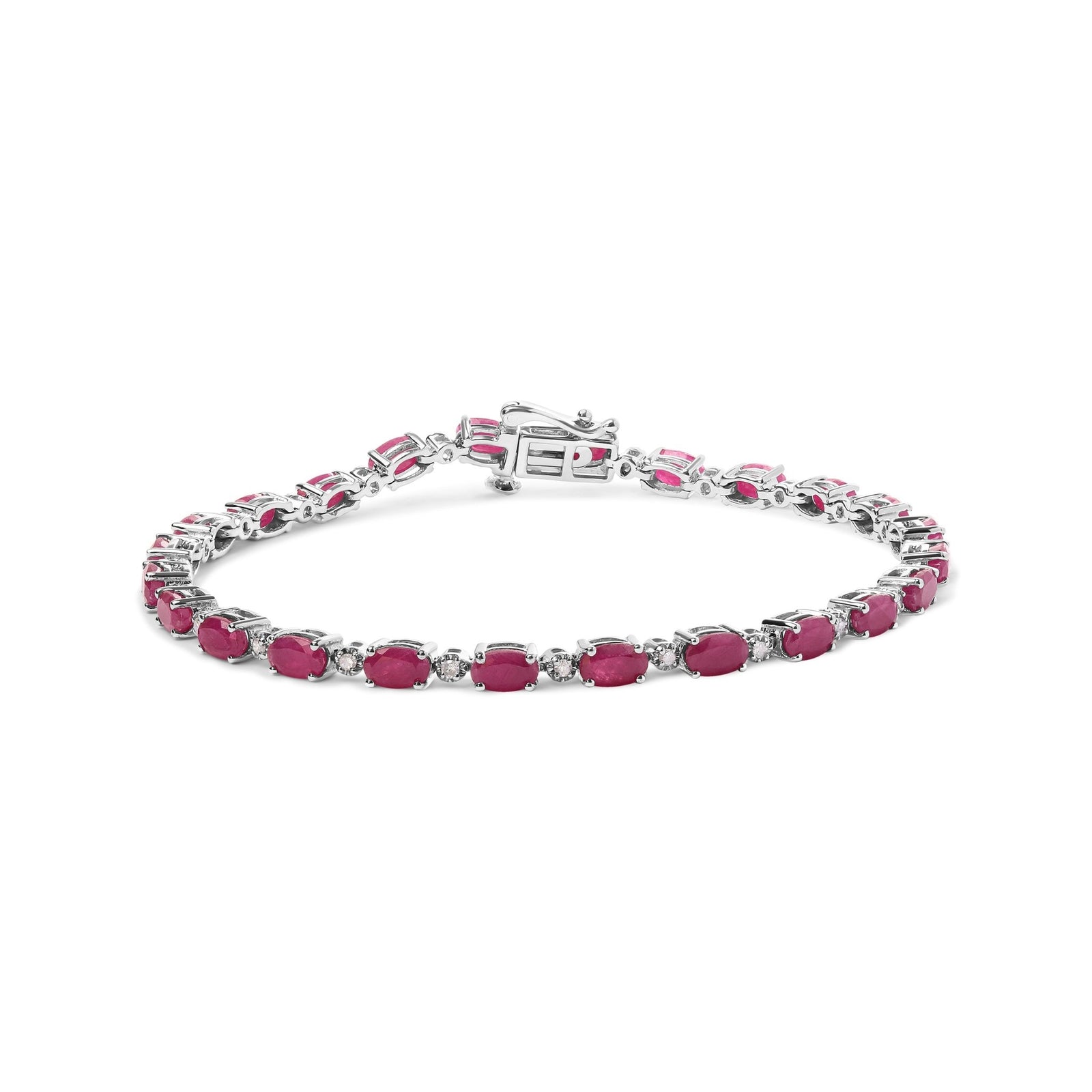 .925 Sterling Silver Oval Ruby and 1/4 Cttw Diamond Link Bracelet - Size 7.25" - (I-J Color, I2-I3 Clarity) - LinkagejewelrydesignLinkagejewelrydesign