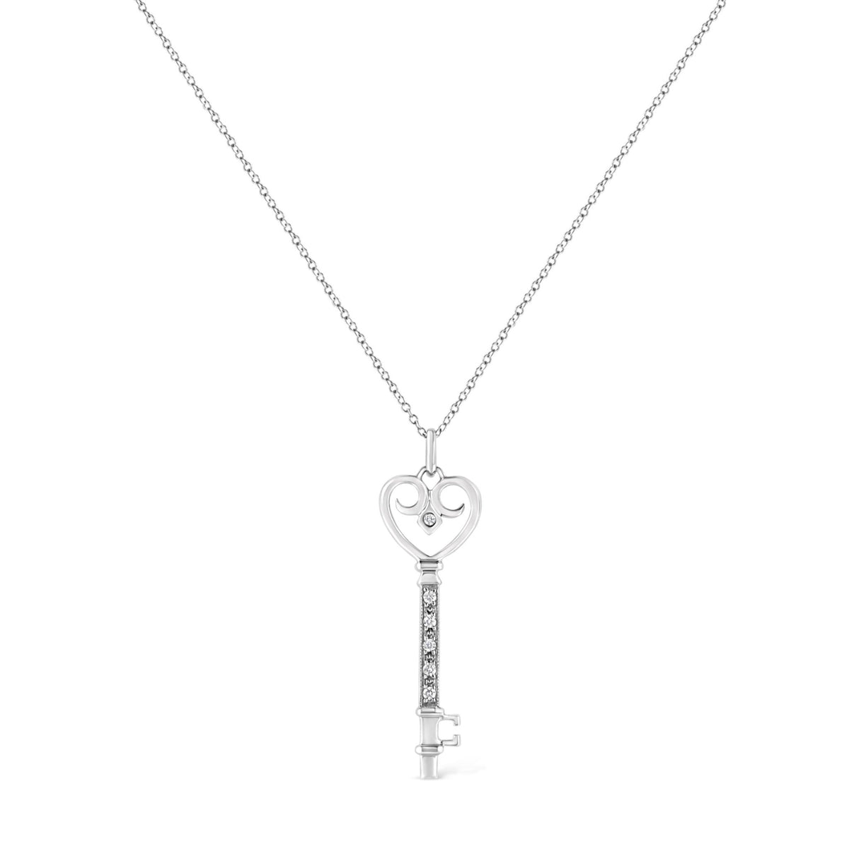 .925 Sterling Silver Pave and Bezel-Set Diamond Accent Key 18&quot; Heart and Lock Pendant Necklace (K-L Color, I1-I2 Clarity) - LinkagejewelrydesignLinkagejewelrydesign