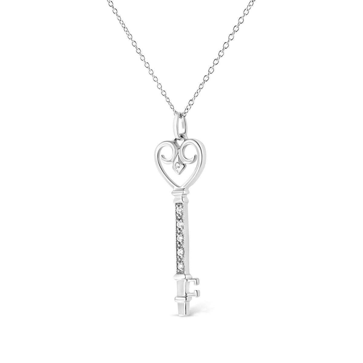 .925 Sterling Silver Pave and Bezel-Set Diamond Accent Key 18&quot; Heart and Lock Pendant Necklace (K-L Color, I1-I2 Clarity) - LinkagejewelrydesignLinkagejewelrydesign