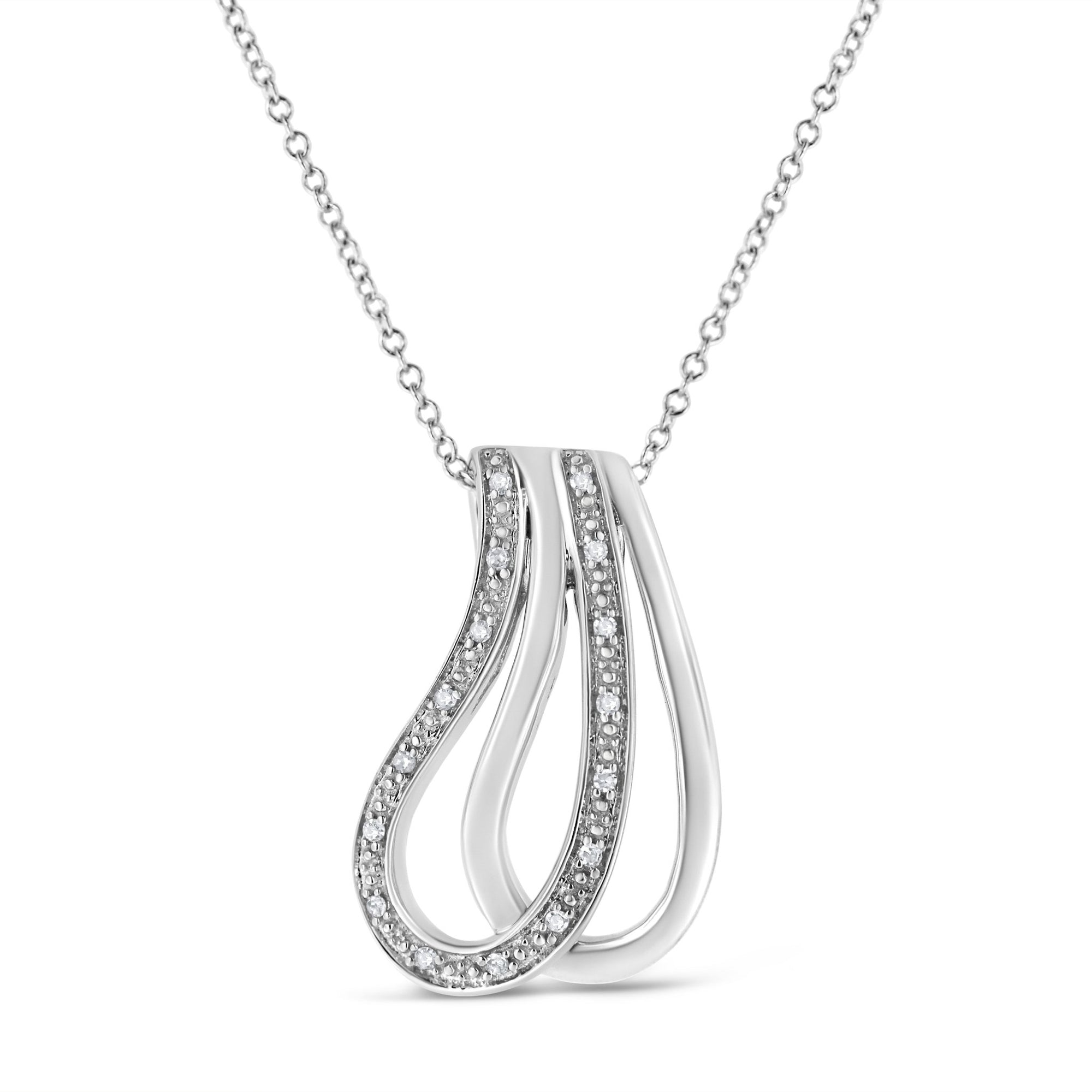 .925 Sterling Silver Pave-Set Diamond Accent Double Curve 18" Pendant Necklace (I-J Color, I1-I2 Clarity) - LinkagejewelrydesignLinkagejewelrydesign