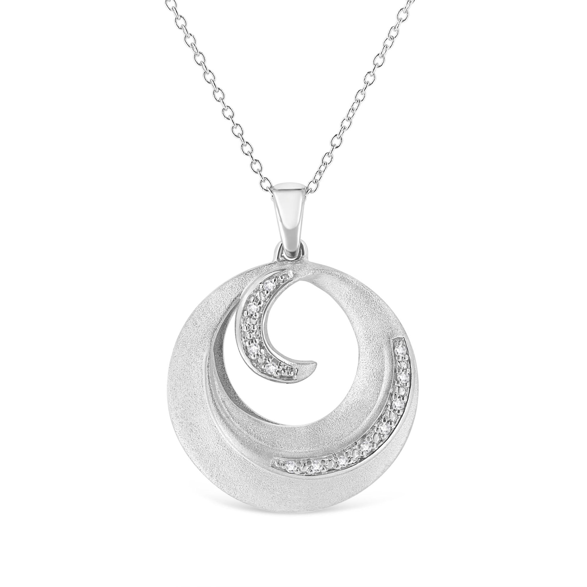 .925 Sterling Silver Pave-Set Diamond Accent Fashion Circle 18" Pendant Necklace (I-J Color, I1-I2 Clarity) - LinkagejewelrydesignLinkagejewelrydesign