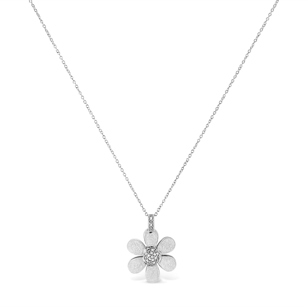 .925 Sterling Silver Pave-Set Diamond Accent Flower 18&quot; Pendant Necklace (I-J Color, I1-I2 Clarity) - LinkagejewelrydesignLinkagejewelrydesign