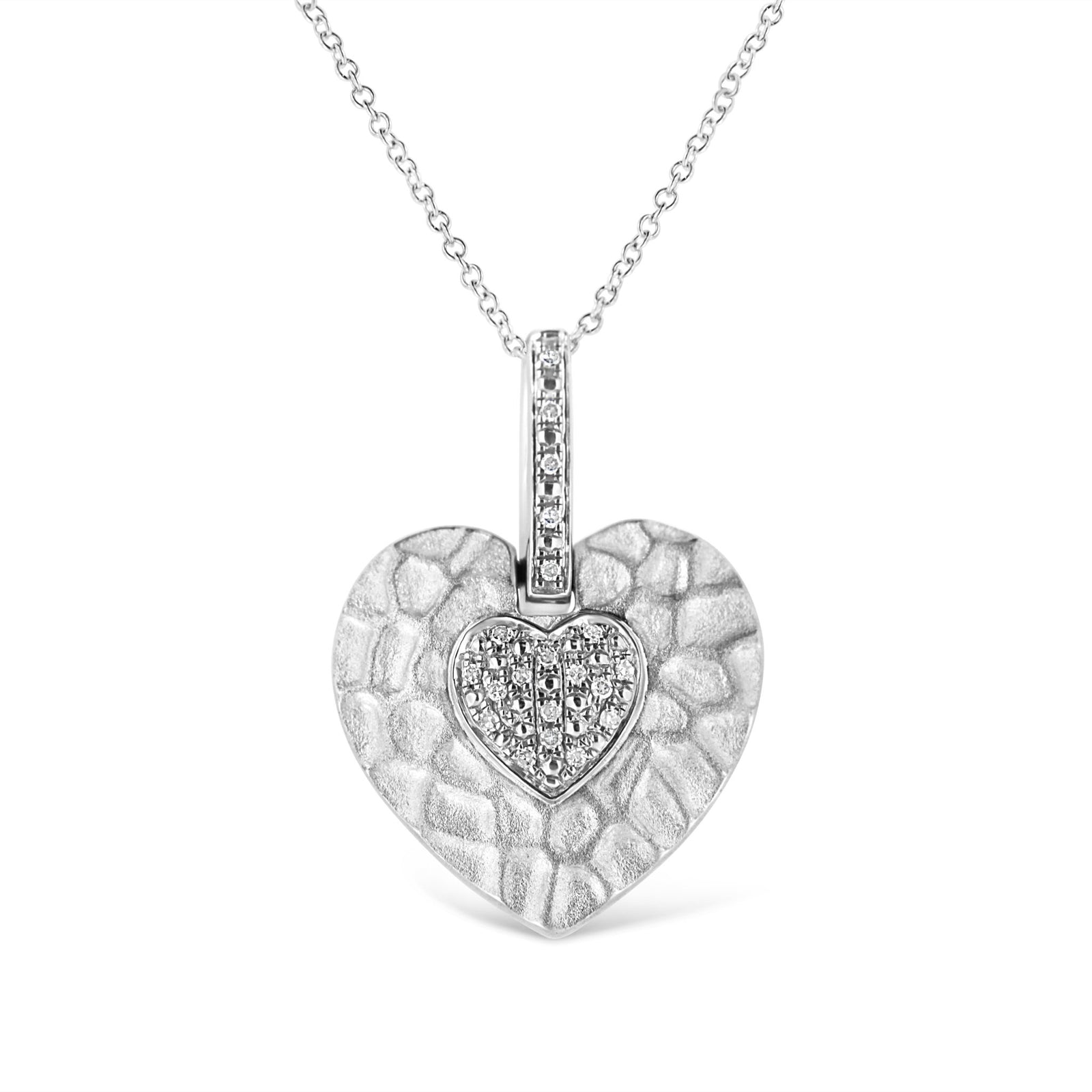 .925 Sterling Silver Pave-Set Diamond Accent Heart Shape 18" Pendant Necklace (I-J Color, I1-I2 Clarity) - LinkagejewelrydesignLinkagejewelrydesign