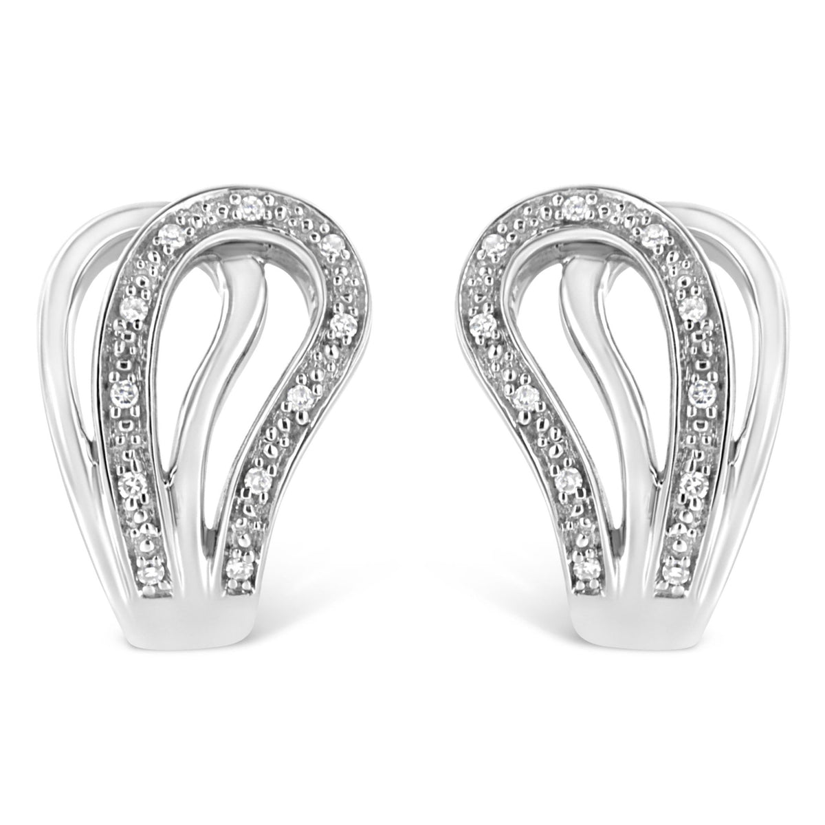 .925 Sterling Silver Pave-Set Diamond Accent Horseshoe Hoop Earring (I-J Color, I1-I2 Clarity) - LinkagejewelrydesignLinkagejewelrydesign