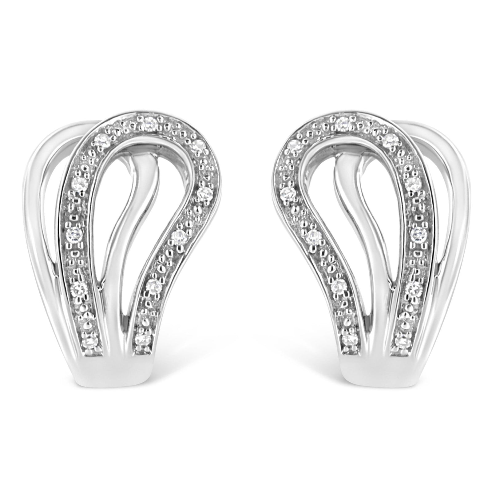 .925 Sterling Silver Pave-Set Diamond Accent Horseshoe Hoop Earring (I-J Color, I1-I2 Clarity) - LinkagejewelrydesignLinkagejewelrydesign