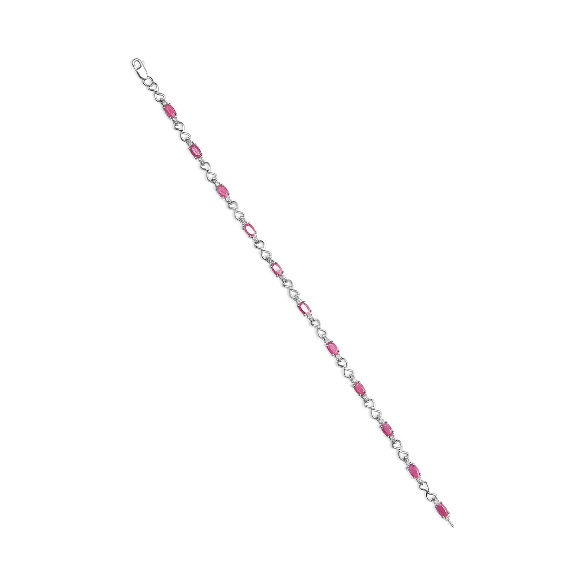 .925 Sterling Silver Pink Oval Shaped Ruby and 1/4 Cttw Diamond 7.25&quot; Link Bracelet (I-J Color, I2-I3 Clarity) - LinkagejewelrydesignLinkagejewelrydesign