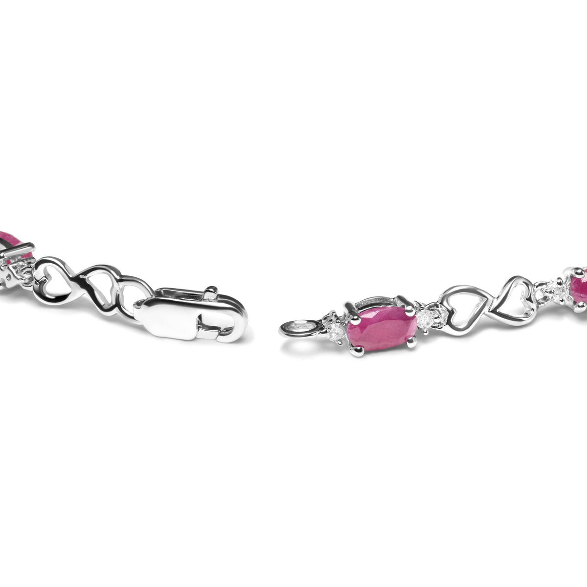 .925 Sterling Silver Pink Oval Shaped Ruby and 1/4 Cttw Diamond 7.25&quot; Link Bracelet (I-J Color, I2-I3 Clarity) - LinkagejewelrydesignLinkagejewelrydesign