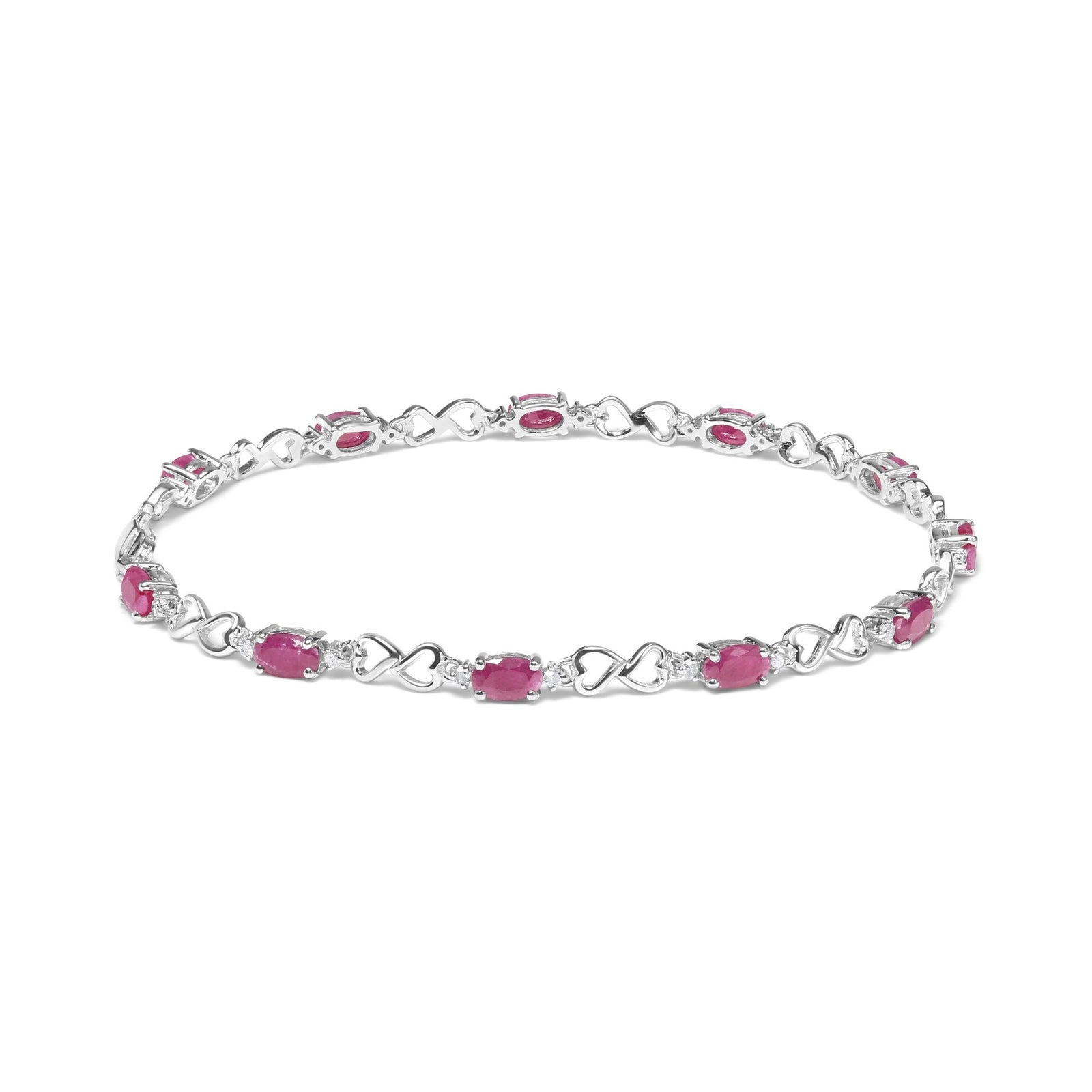 .925 Sterling Silver Pink Oval Shaped Ruby and 1/4 Cttw Diamond 7.25" Link Bracelet (I-J Color, I2-I3 Clarity) - LinkagejewelrydesignLinkagejewelrydesign