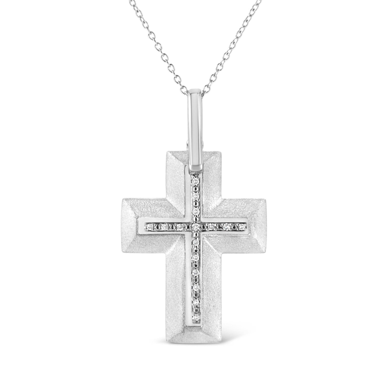 .925 Sterling Silver Prong-Set Diamond Accent Bold Cross 18" Pendant Necklace (I-J Color, I1-I2 Clarity) - LinkagejewelrydesignLinkagejewelrydesign