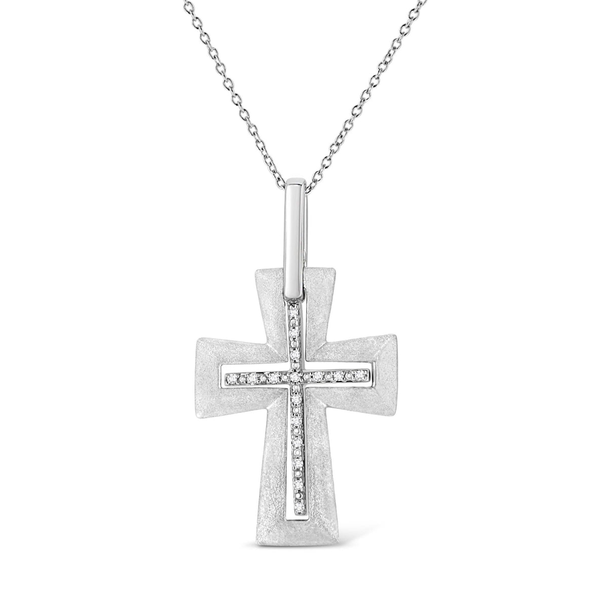 .925 Sterling Silver Prong-Set Diamond Accent Cross 18&quot; Pendant Necklace (I-J Color, I1-I2 Clarity) - LinkagejewelrydesignLinkagejewelrydesign