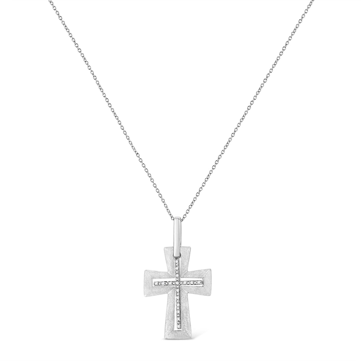 .925 Sterling Silver Prong-Set Diamond Accent Cross 18&quot; Pendant Necklace (I-J Color, I1-I2 Clarity) - LinkagejewelrydesignLinkagejewelrydesign