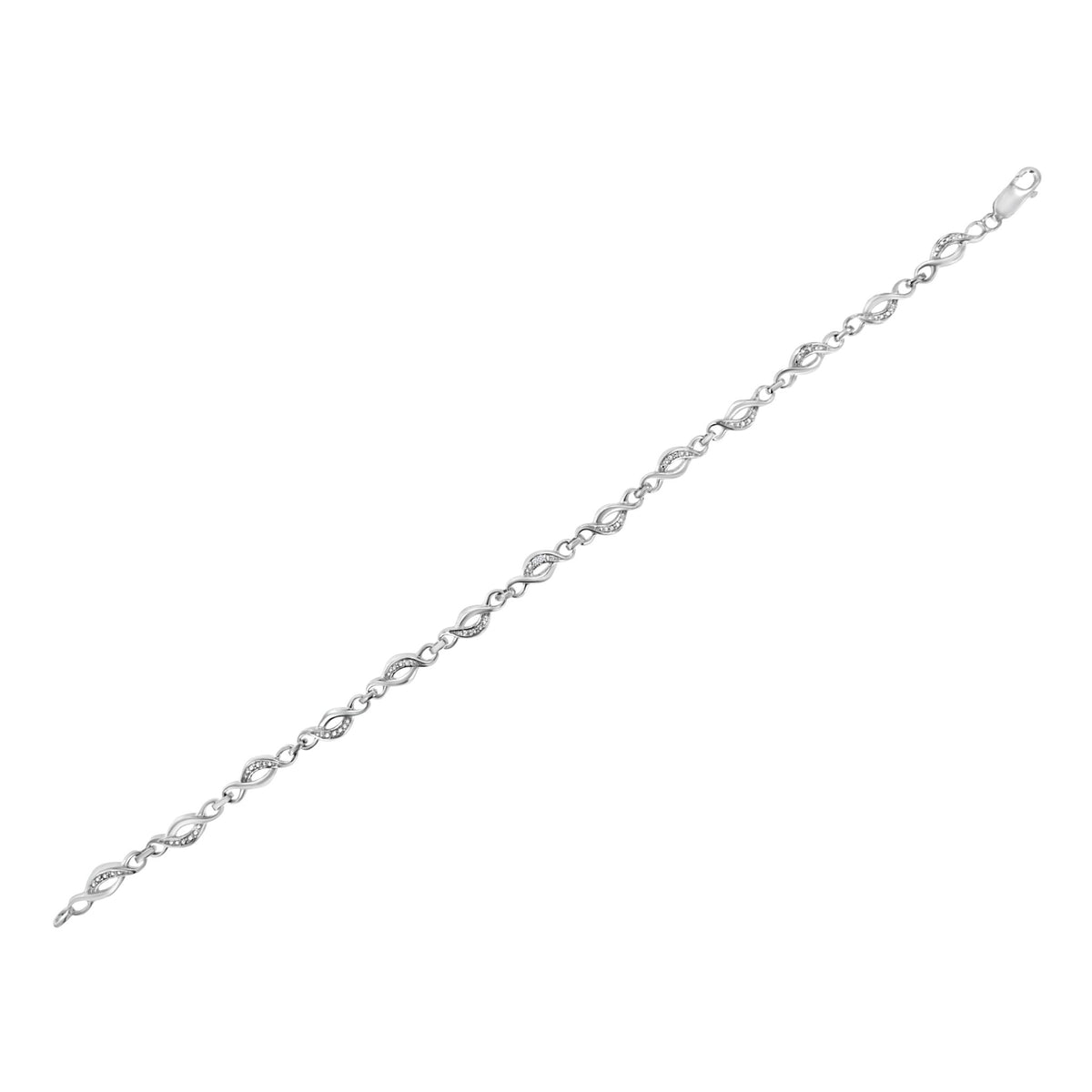 .925 Sterling Silver Prong Set Diamond Accent Curved Spiral Link Bracelet (I-J Color, I3 Clarity) - 7.25&quot; - LinkagejewelrydesignLinkagejewelrydesign