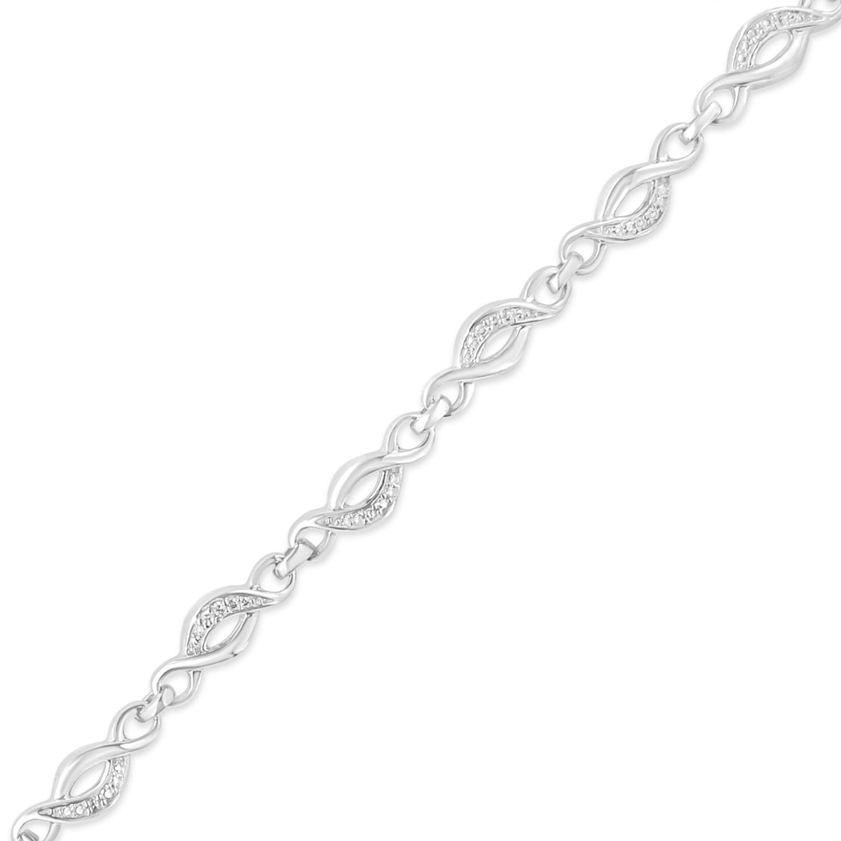 .925 Sterling Silver Prong Set Diamond Accent Curved Spiral Link Bracelet (I-J Color, I3 Clarity) - 7.25&quot; - LinkagejewelrydesignLinkagejewelrydesign