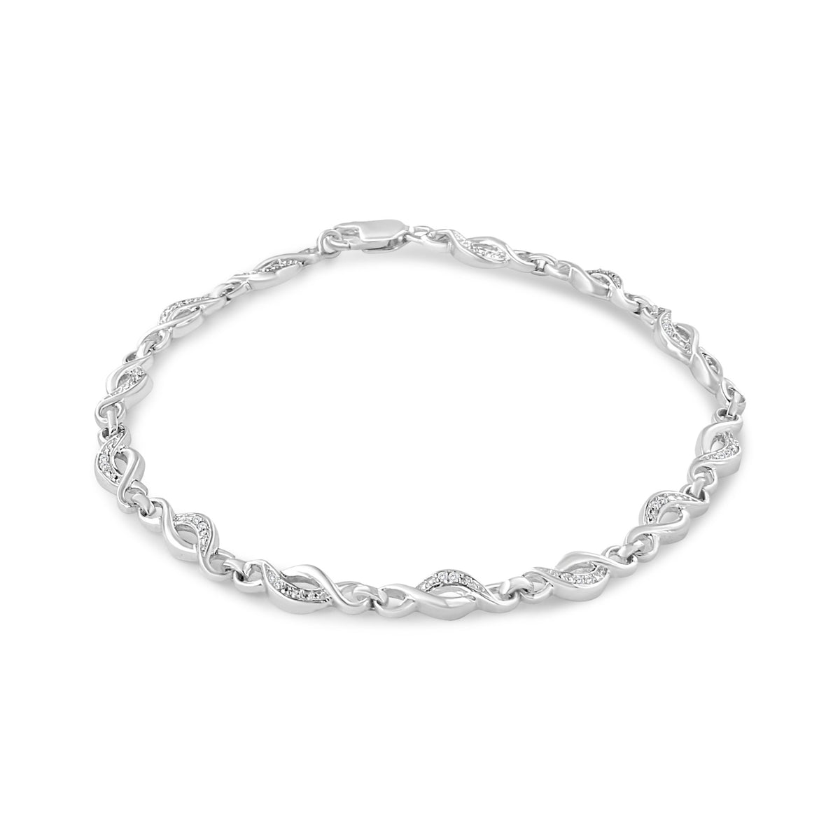 .925 Sterling Silver Prong Set Diamond Accent Curved Spiral Link Bracelet (I-J Color, I3 Clarity) - 7.25&quot; - LinkagejewelrydesignLinkagejewelrydesign