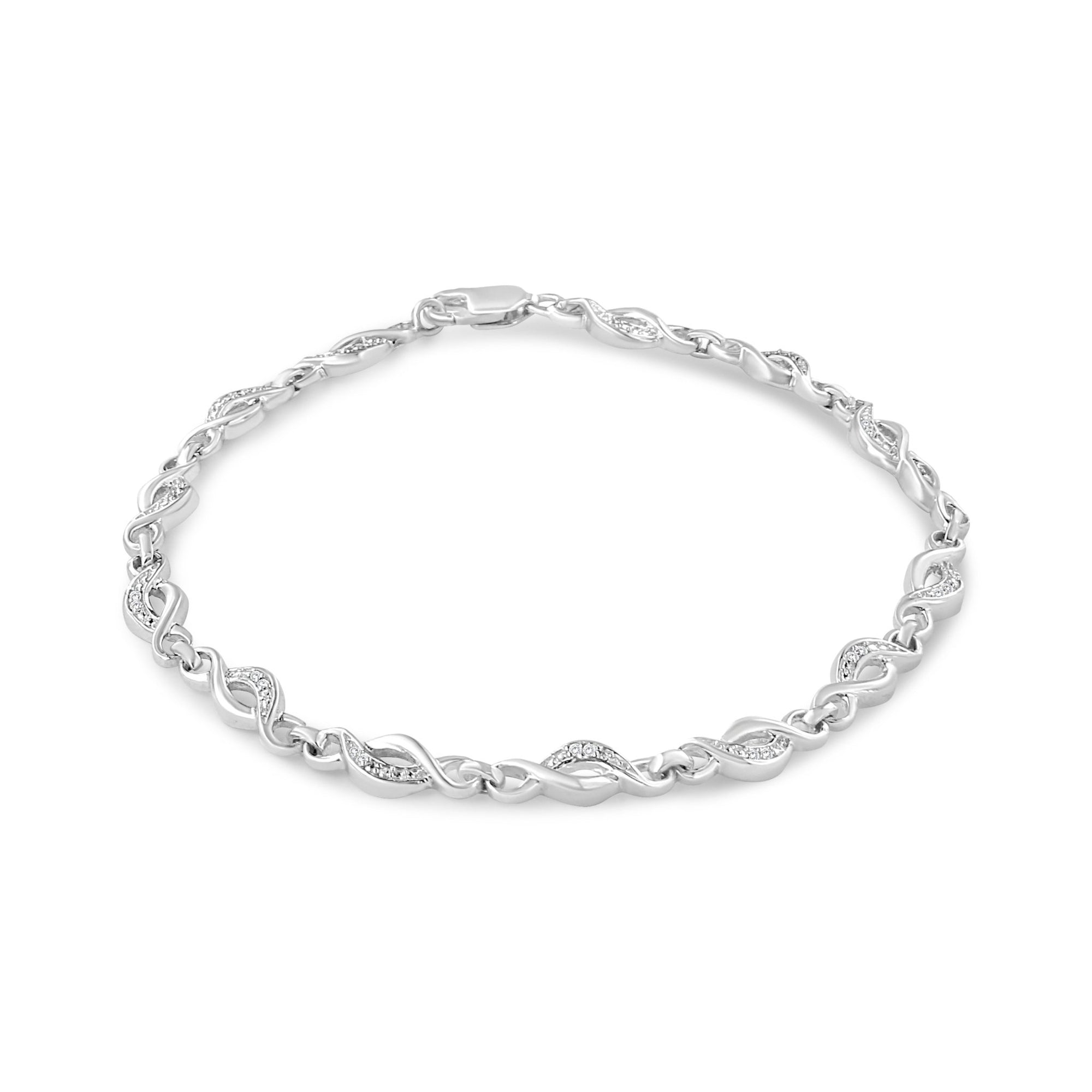 .925 Sterling Silver Prong Set Diamond Accent Curved Spiral Link Bracelet (I-J Color, I3 Clarity) - 7.25" - LinkagejewelrydesignLinkagejewelrydesign
