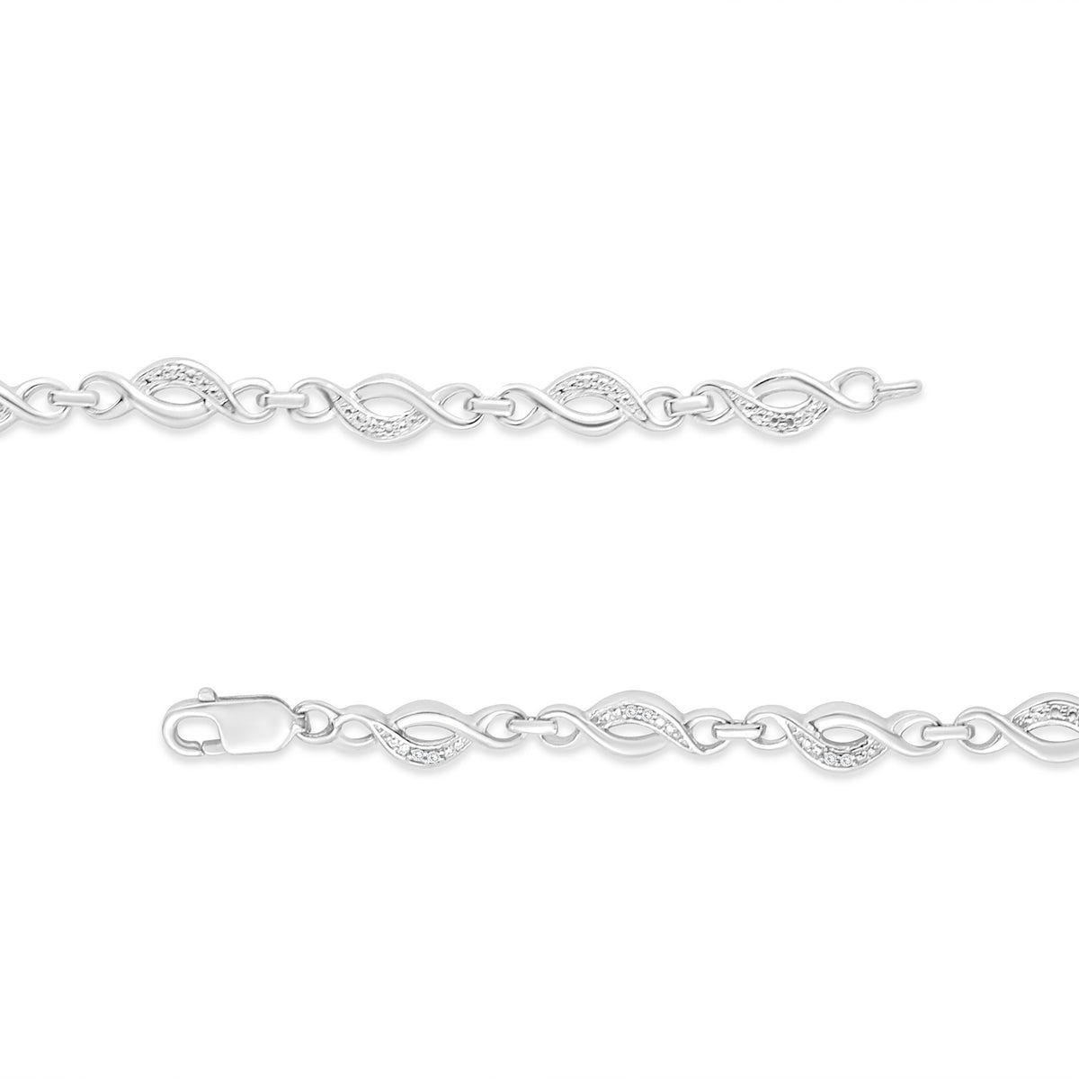 .925 Sterling Silver Prong Set Diamond Accent Curved Spiral Link Bracelet (I-J Color, I3 Clarity) - 7.25&quot; - LinkagejewelrydesignLinkagejewelrydesign