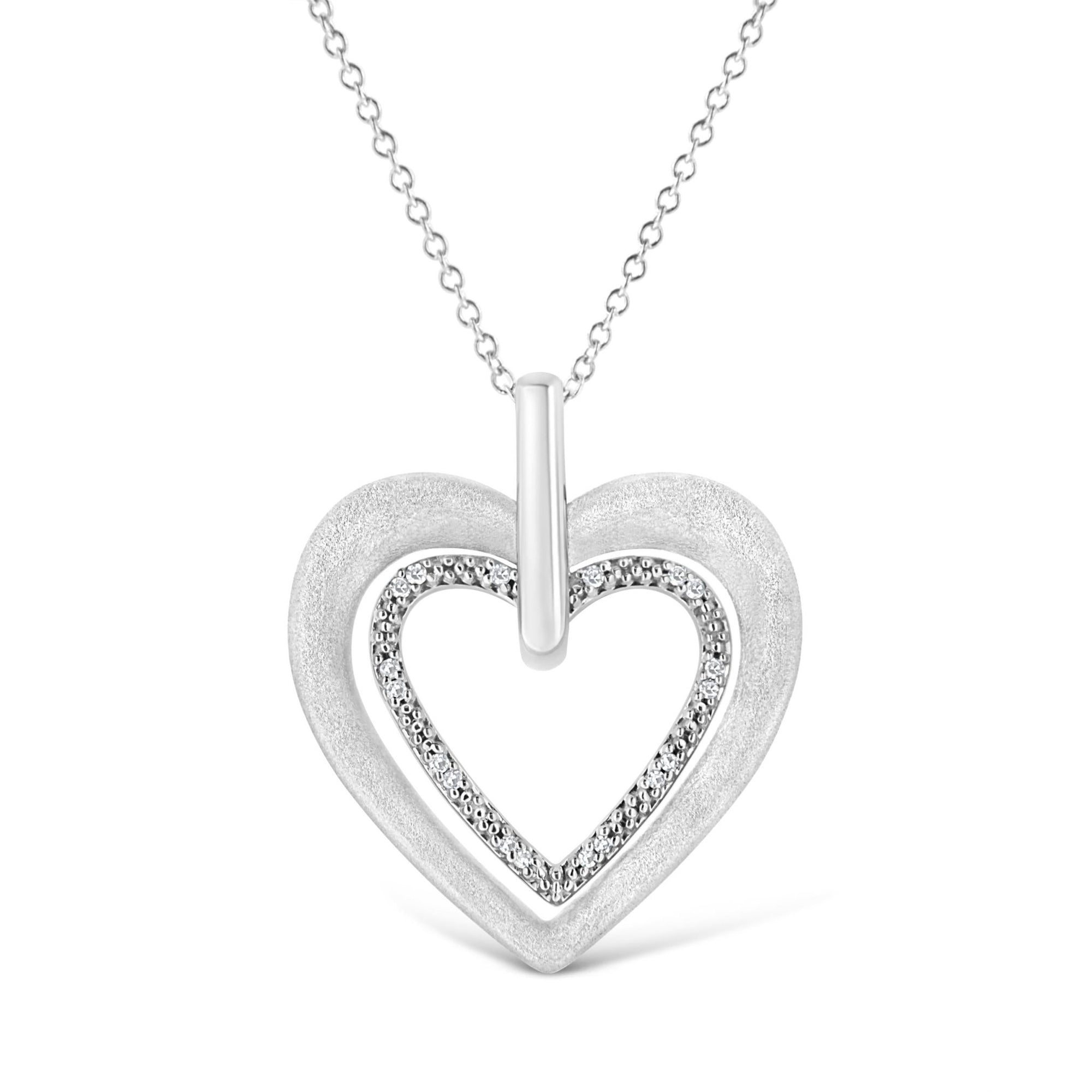 .925 Sterling Silver Prong-Set Diamond Accent Double Heart 18" Pendant Necklace (I-J Color, I1-I2 Clarity) - LinkagejewelrydesignLinkagejewelrydesign