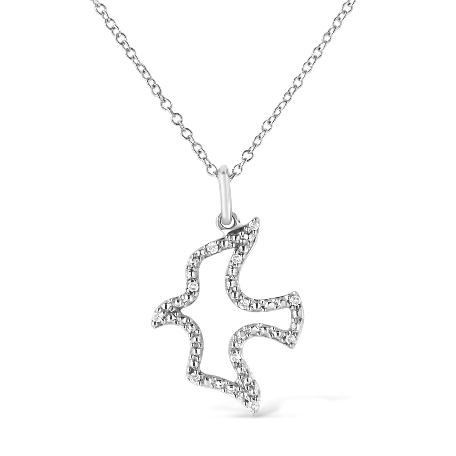 .925 Sterling Silver Prong-Set Diamond Accent Dove Bird Pendant 18" Necklace (I-J Color, I1-I2 Clarity) - LinkagejewelrydesignLinkagejewelrydesign