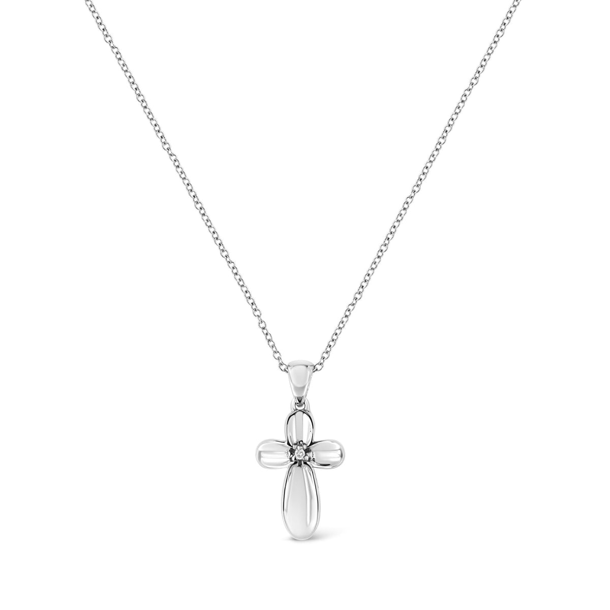 .925 Sterling Silver Prong-Set Diamond Accent Floral Cross 18&quot; Pendant Necklace (I-J Color, I1-I2 Clarity) - LinkagejewelrydesignLinkagejewelrydesign