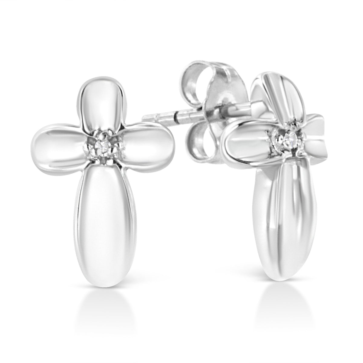 .925 Sterling Silver Prong Set Diamond Accent Floral Cross Stud Earring (I-J Color, I1-I2 Clarity) - LinkagejewelrydesignLinkagejewelrydesign